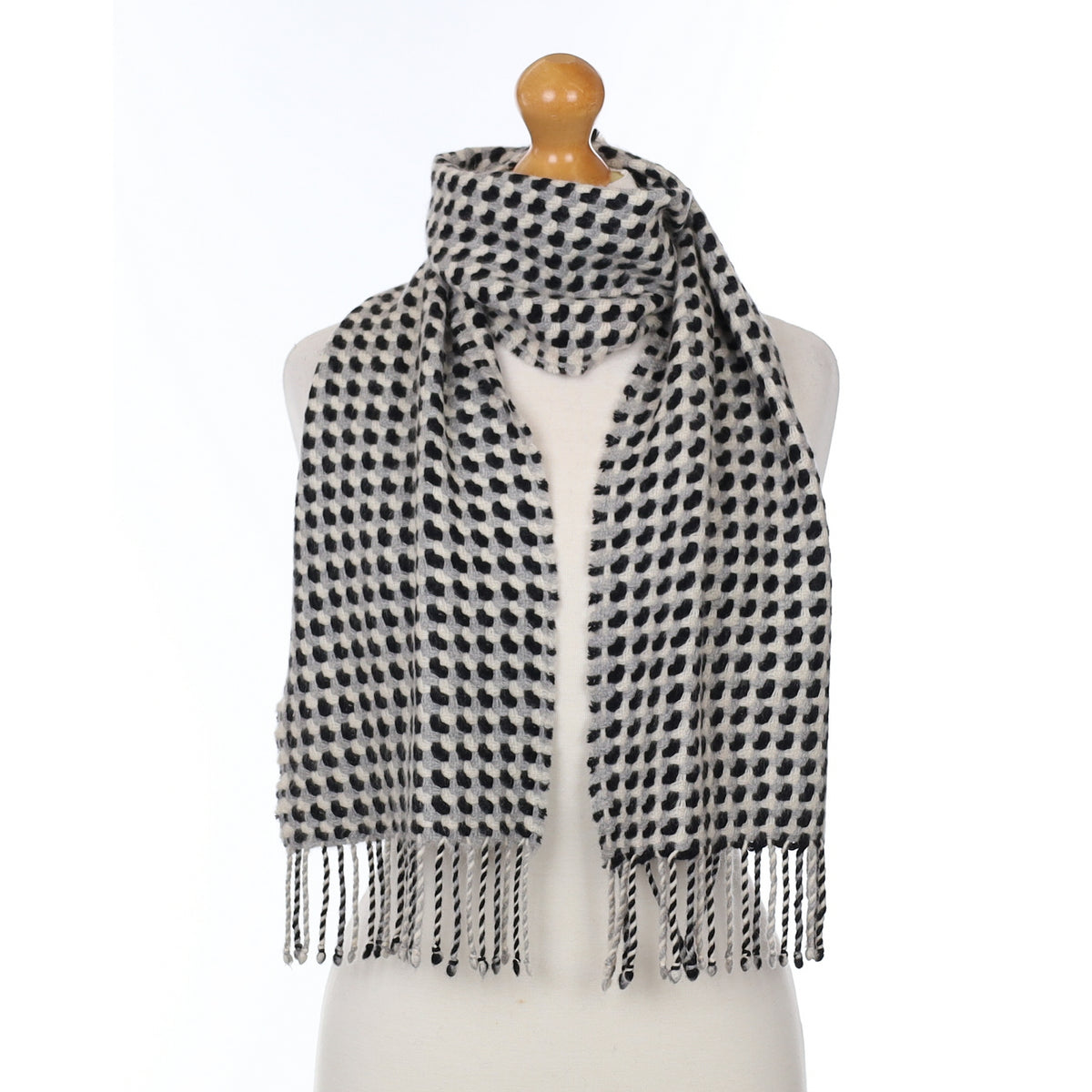 Grey and Black Textured Cashmere Woven Scarf