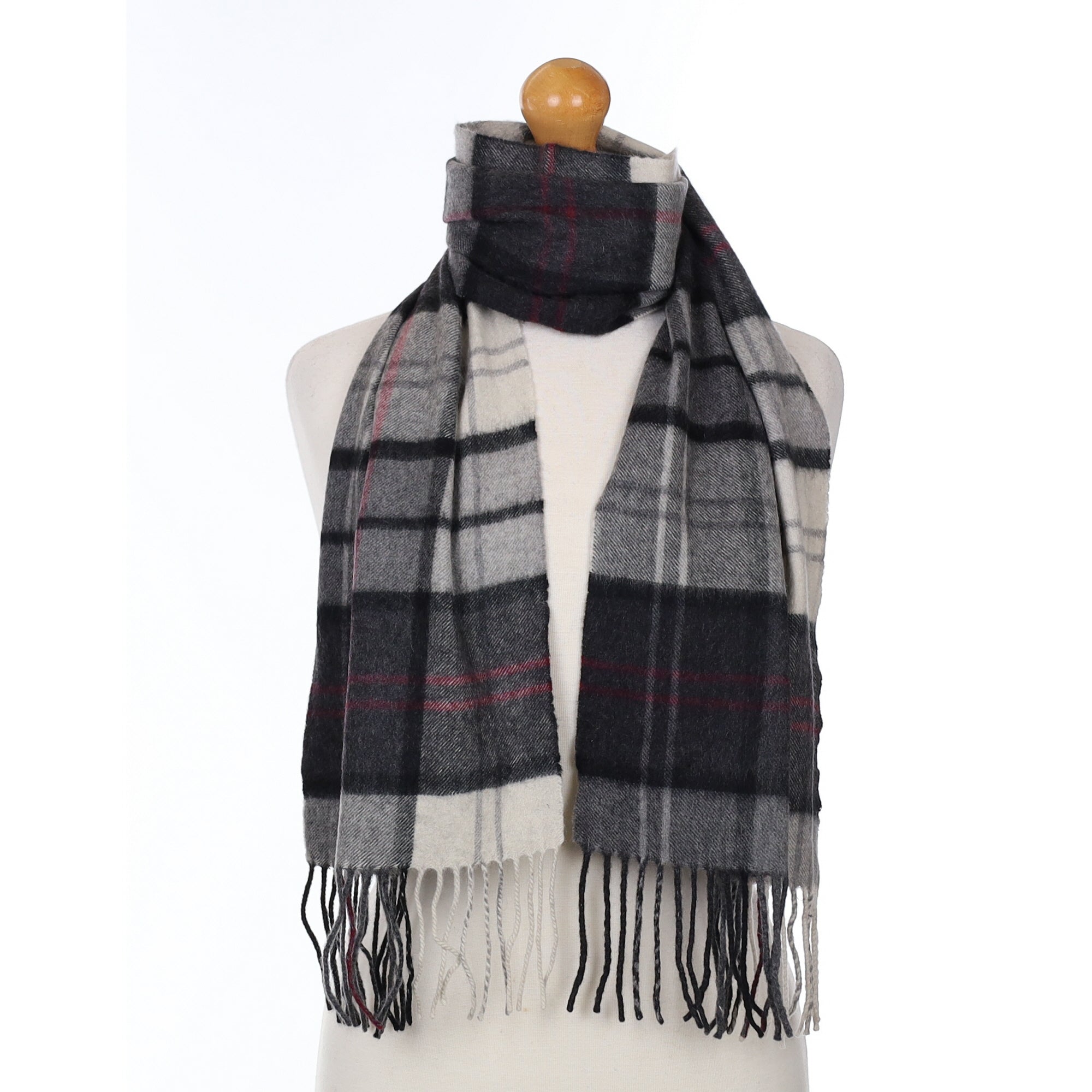 Grey Plaid Cashmere Woven Scarf