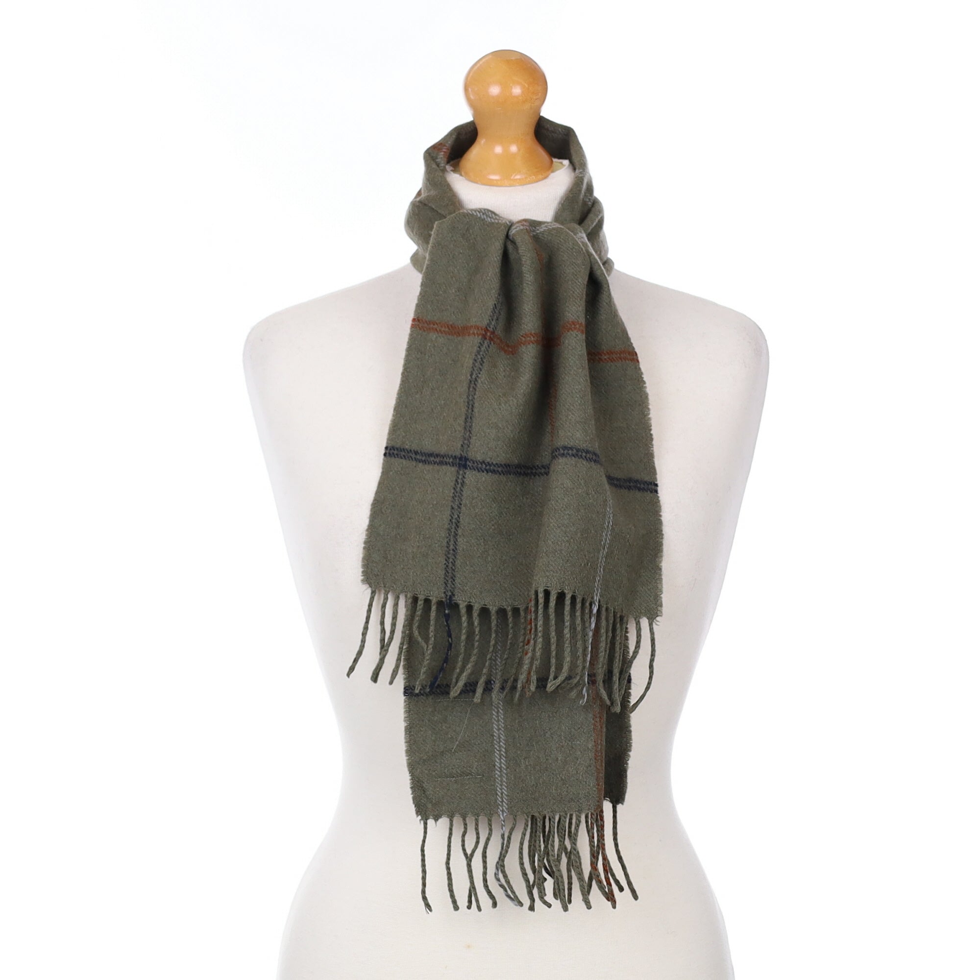 Green Brown and Navy Checked Cashmere Woven Scarf