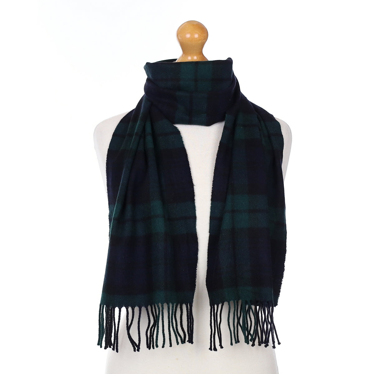 Green and Navy Checked Cashmere Woven Scarf