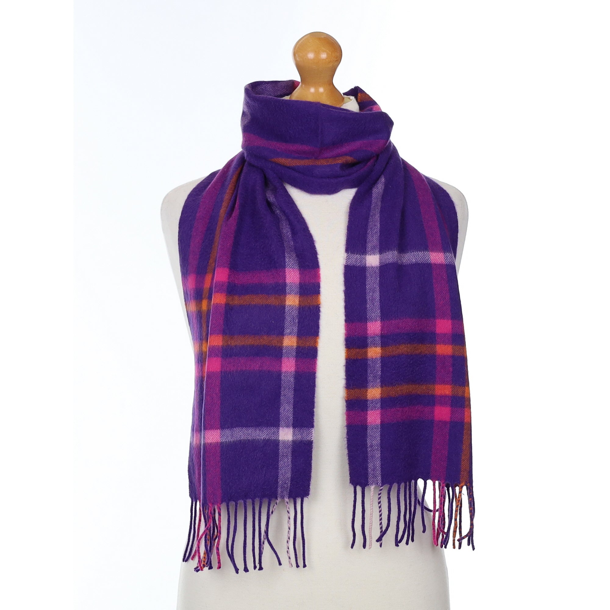 Purple and Orange Plaid Cashmere Woven Scarf