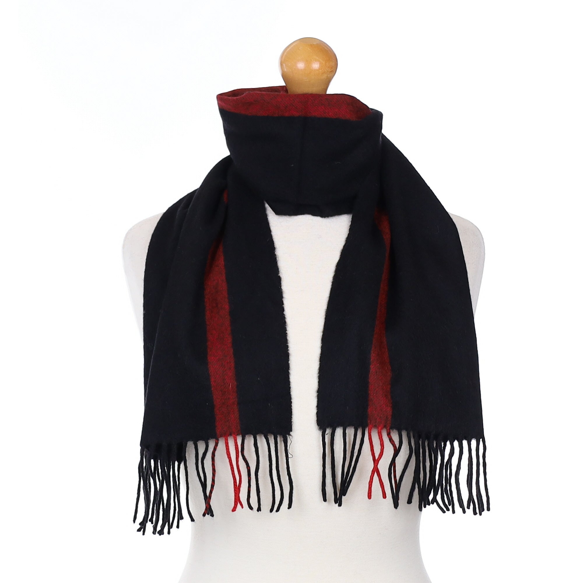 Black and Red Striped Cashmere Woven Scarf