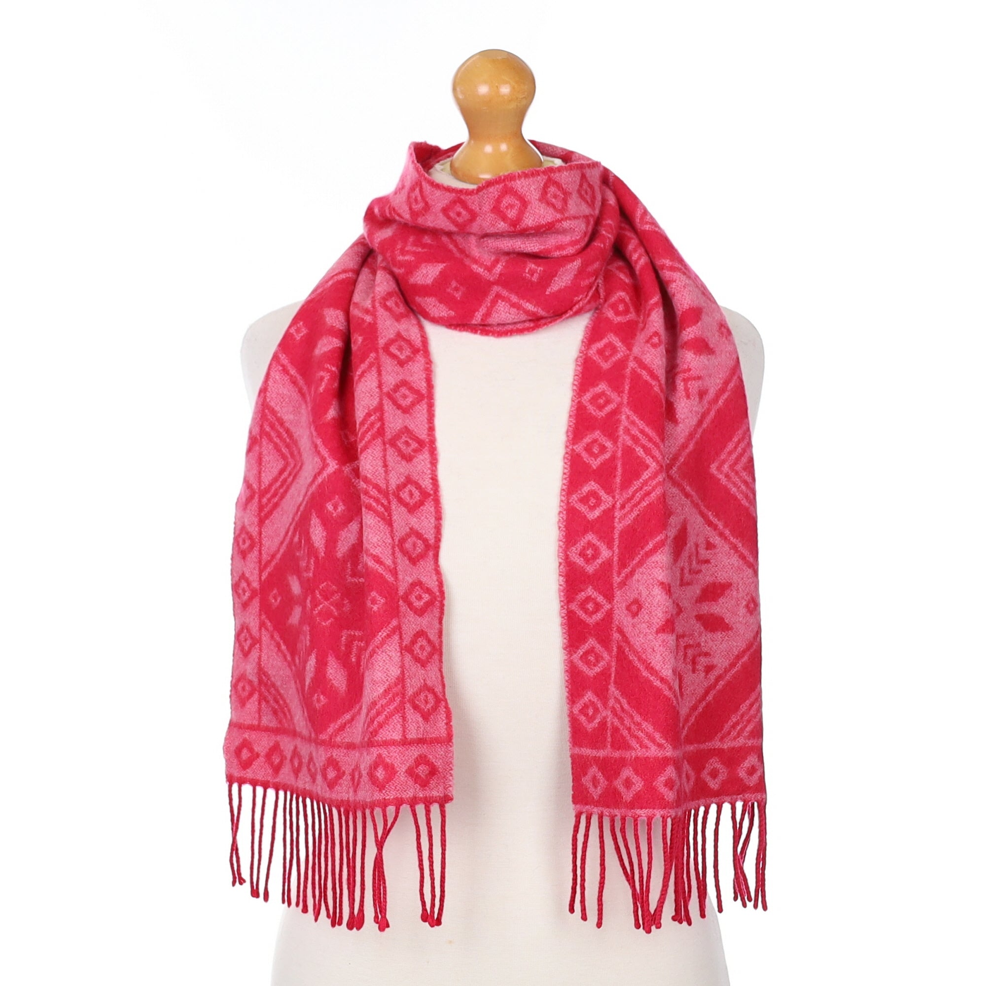 Hot Pink Patterned Cashmere Woven Scarf