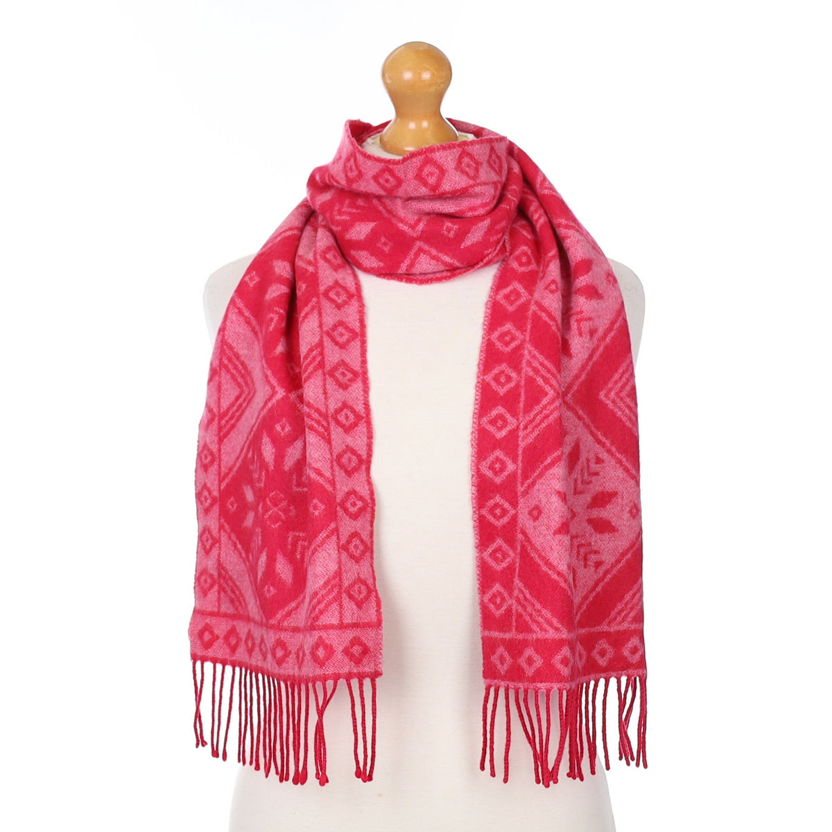 Hot Pink Patterned Cashmere Woven Scarf