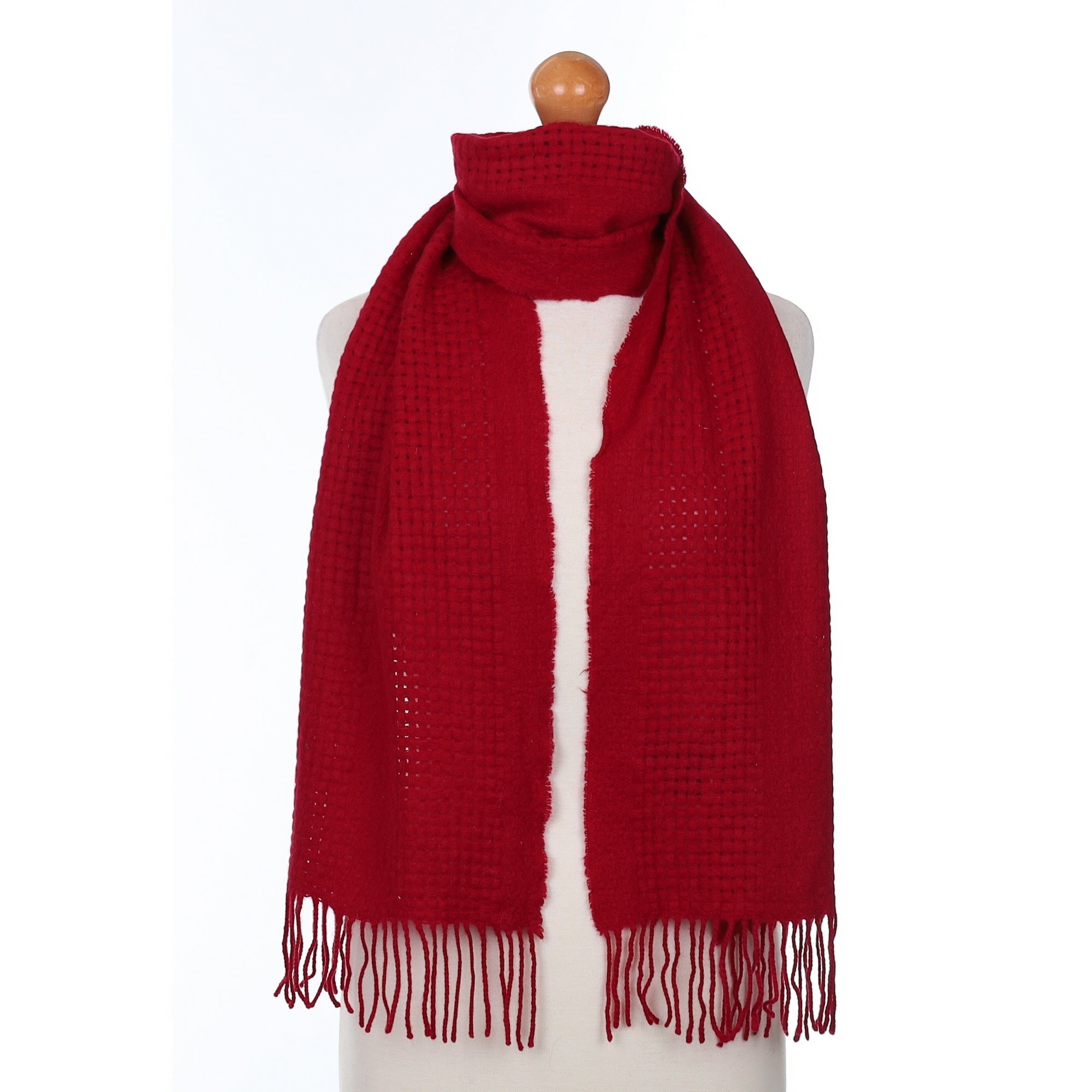 Crimson Red Textured Cashmere Woven Scarf
