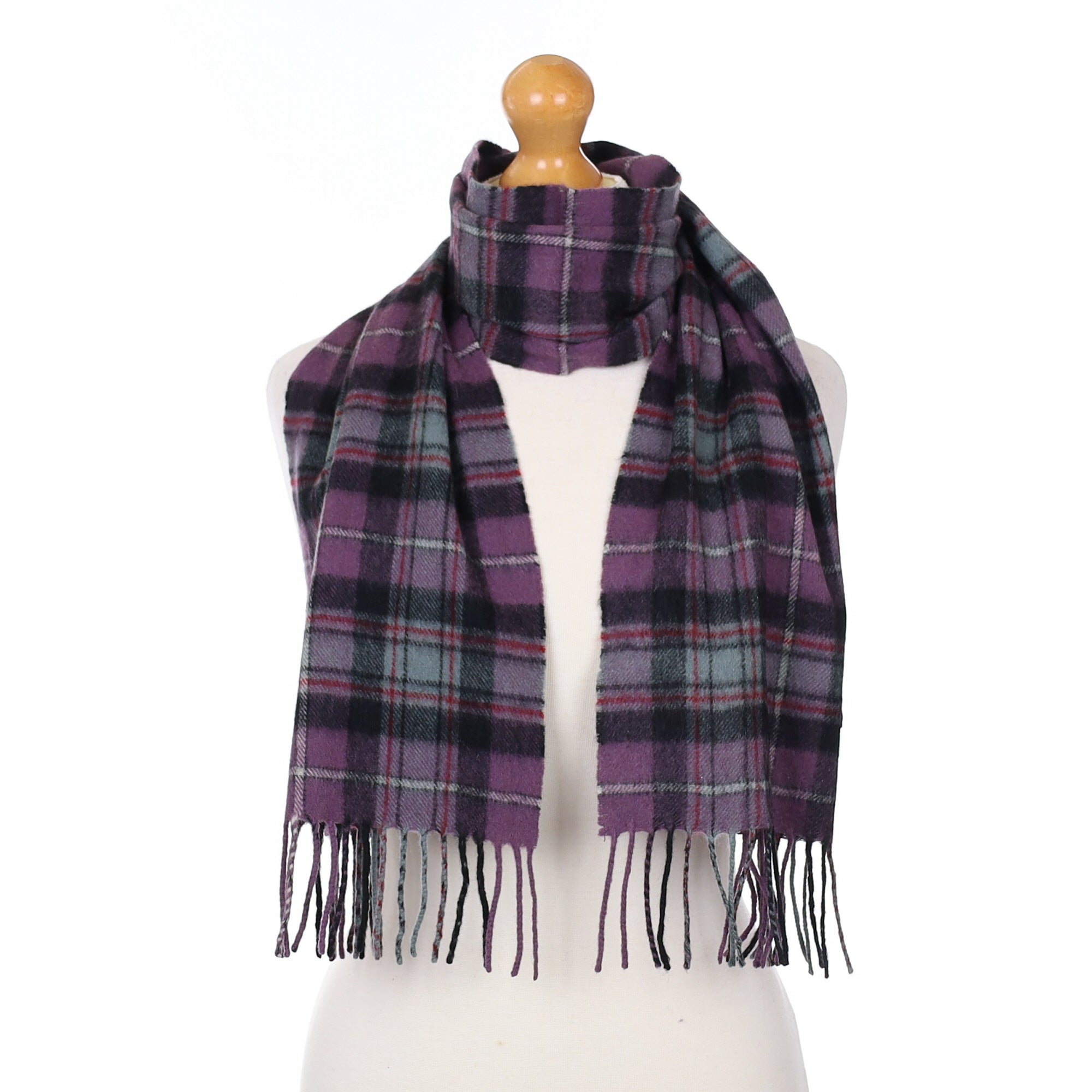 Purple and Grey Plaid Cashmere Woven Scarf