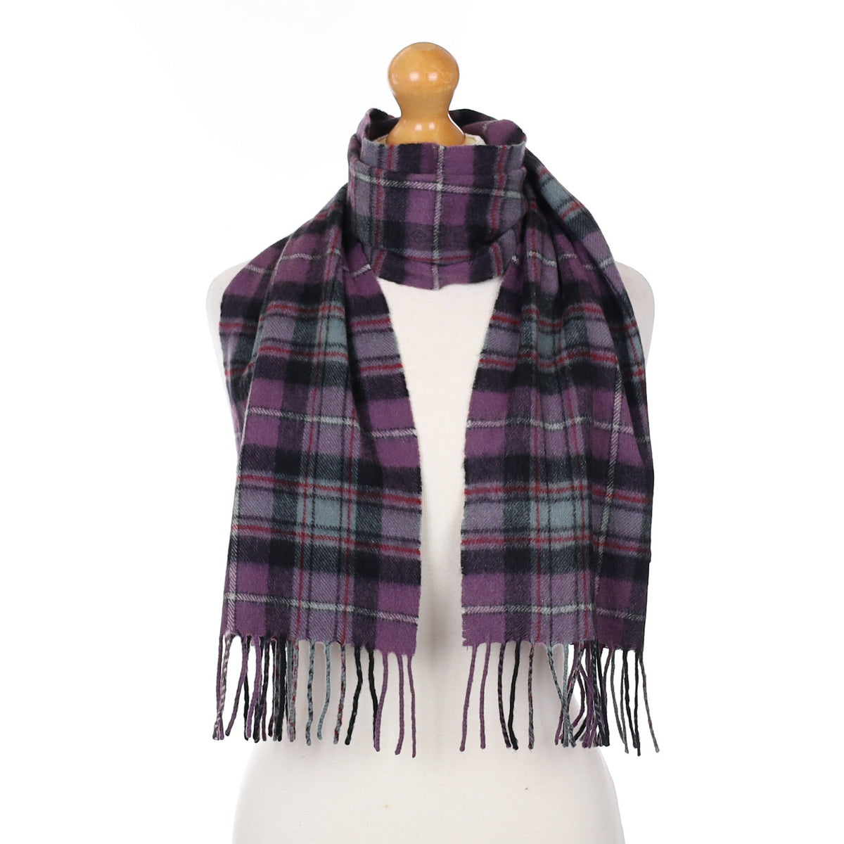 Purple and Grey Plaid Cashmere Woven Scarf