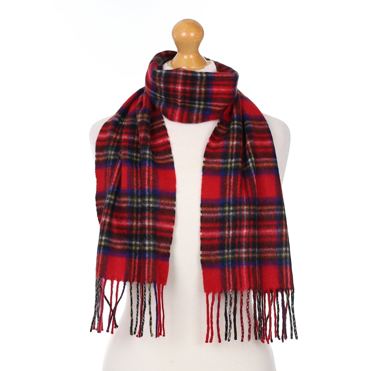 Red and Blue Tartan Cashmere Woven Scarf