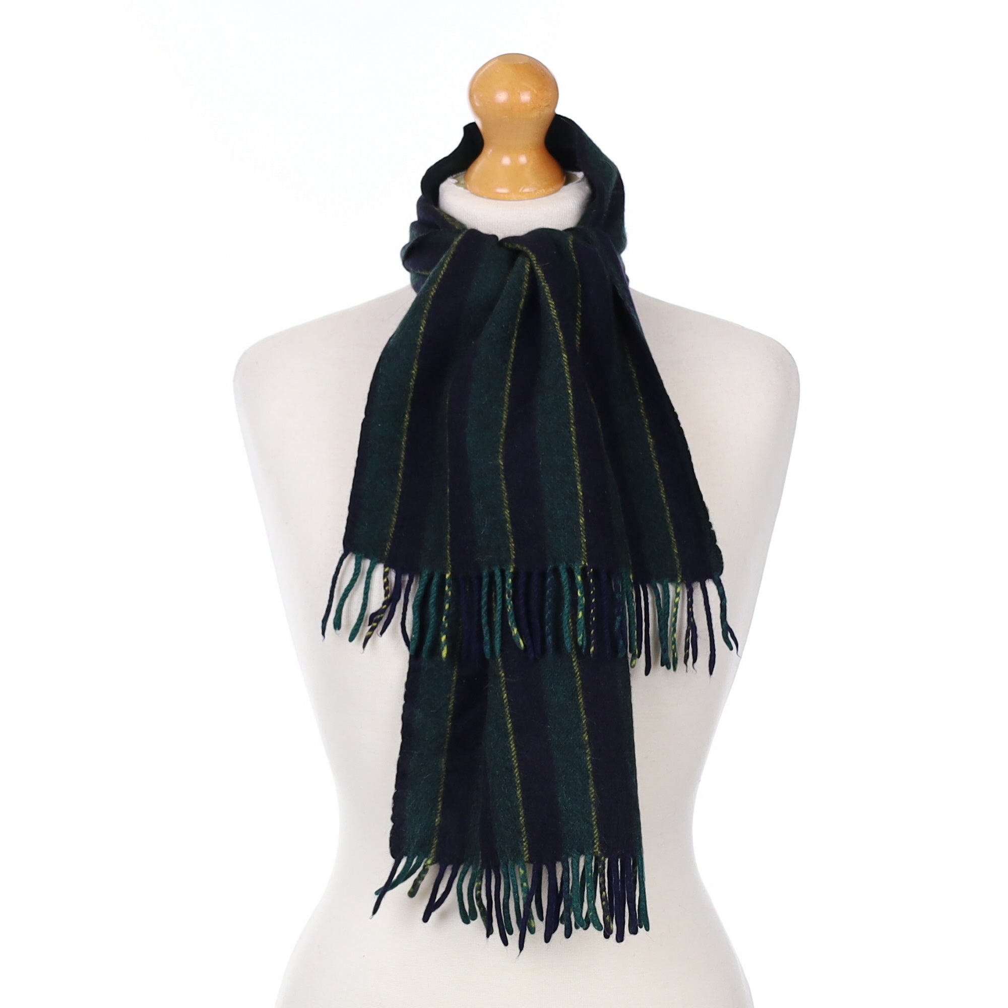 English Green and Navy Striped Cashmere Woven Scarf
