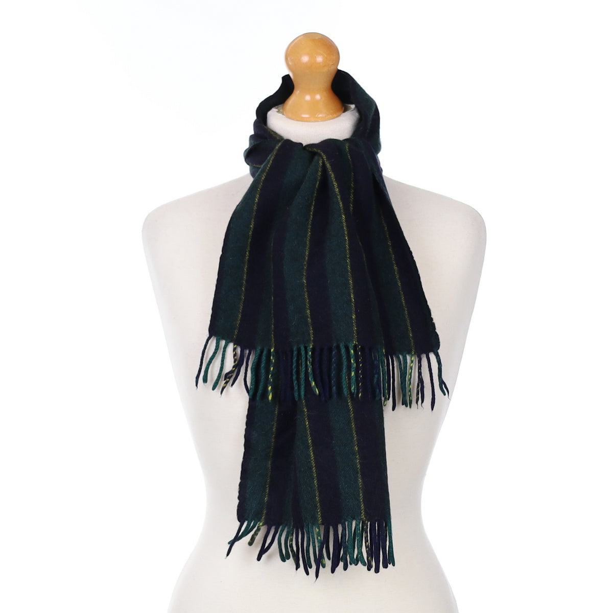 English Green and Navy Striped Cashmere Woven Scarf