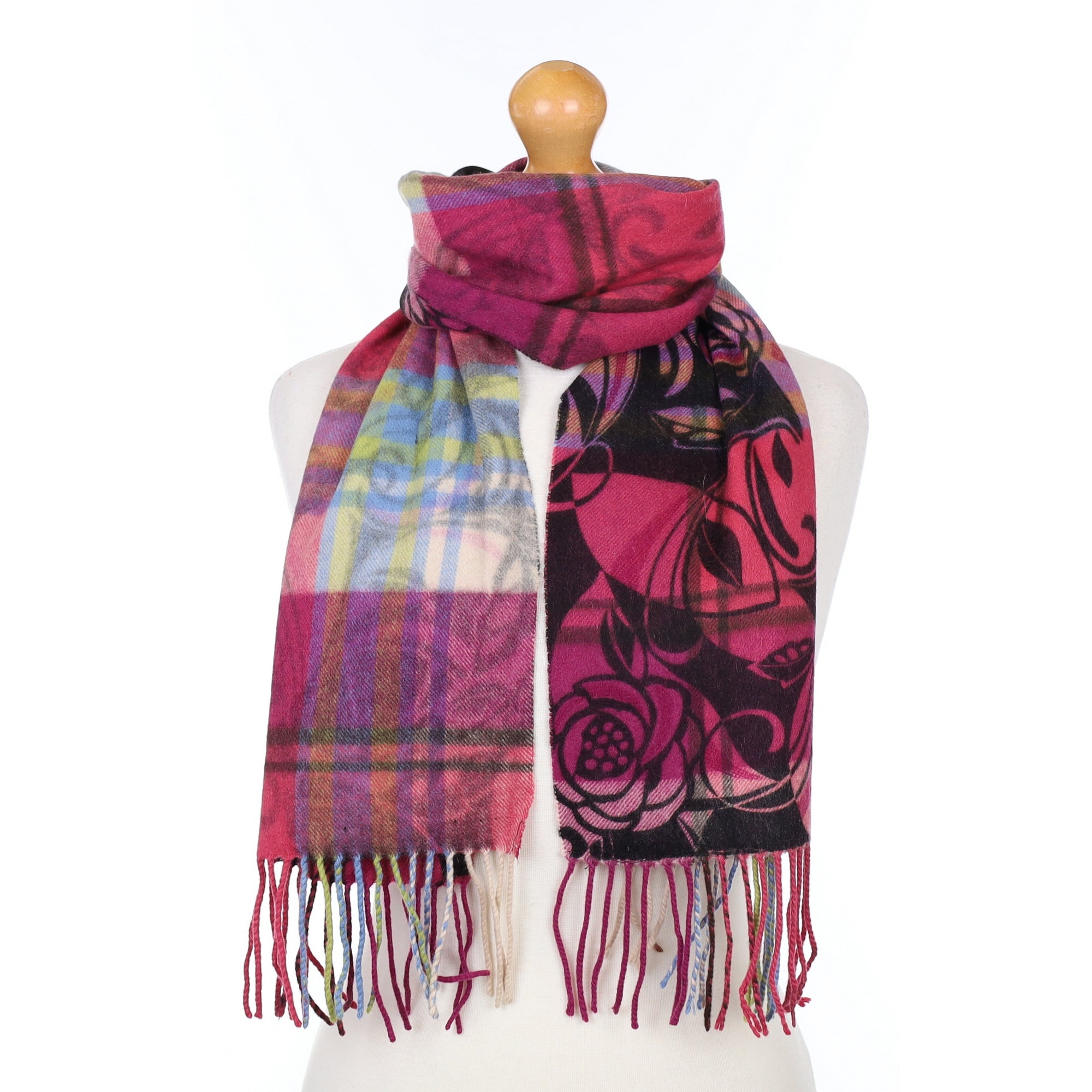 Pink Patterned Cashmere Woven Scarf