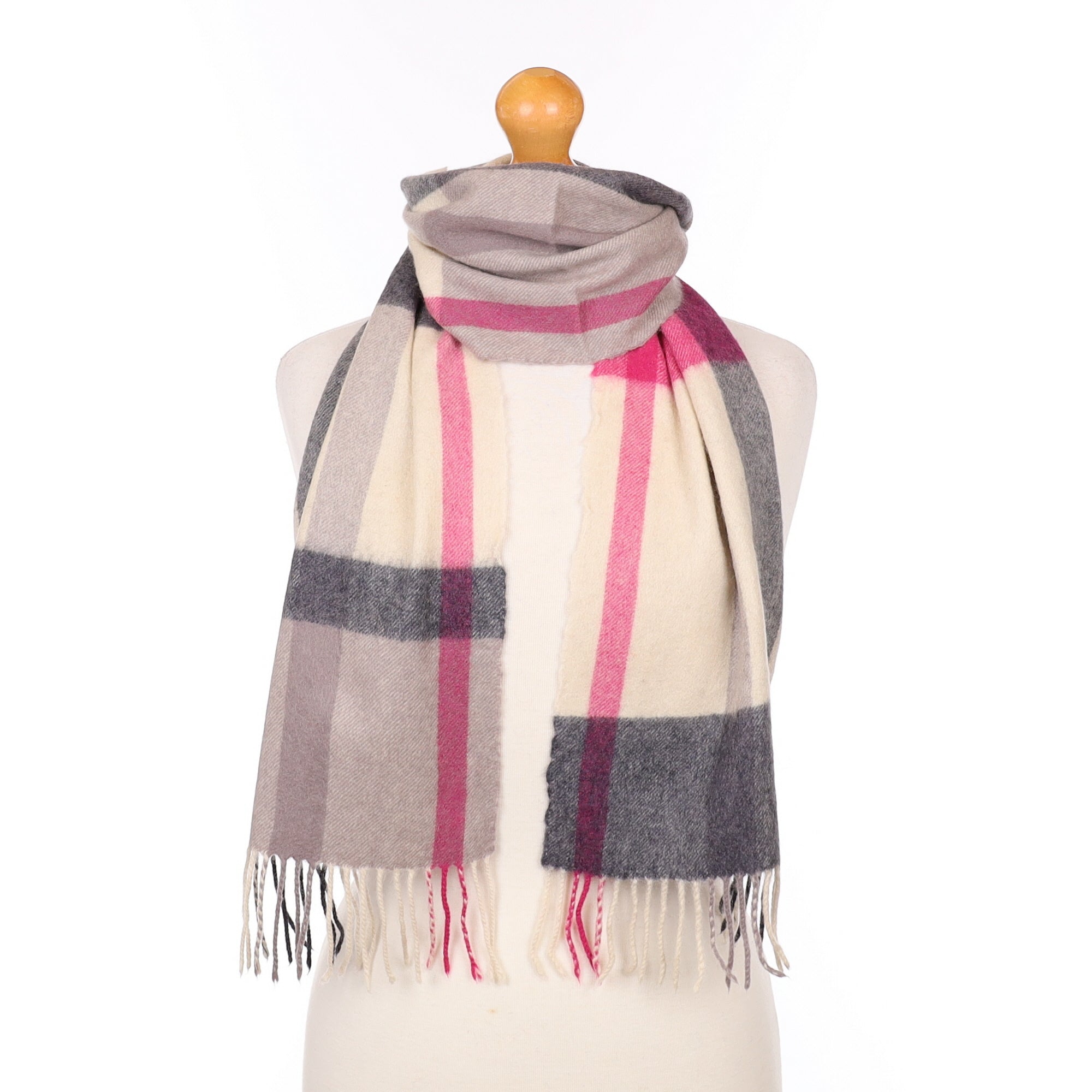 Scottish Grey and Pink Checked Cashmere Woven Scarf