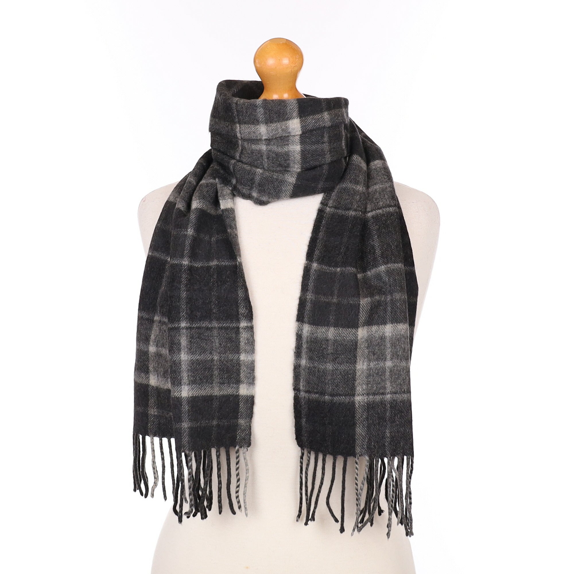 Charcoal Grey Checked Cashmere Woven Scarf