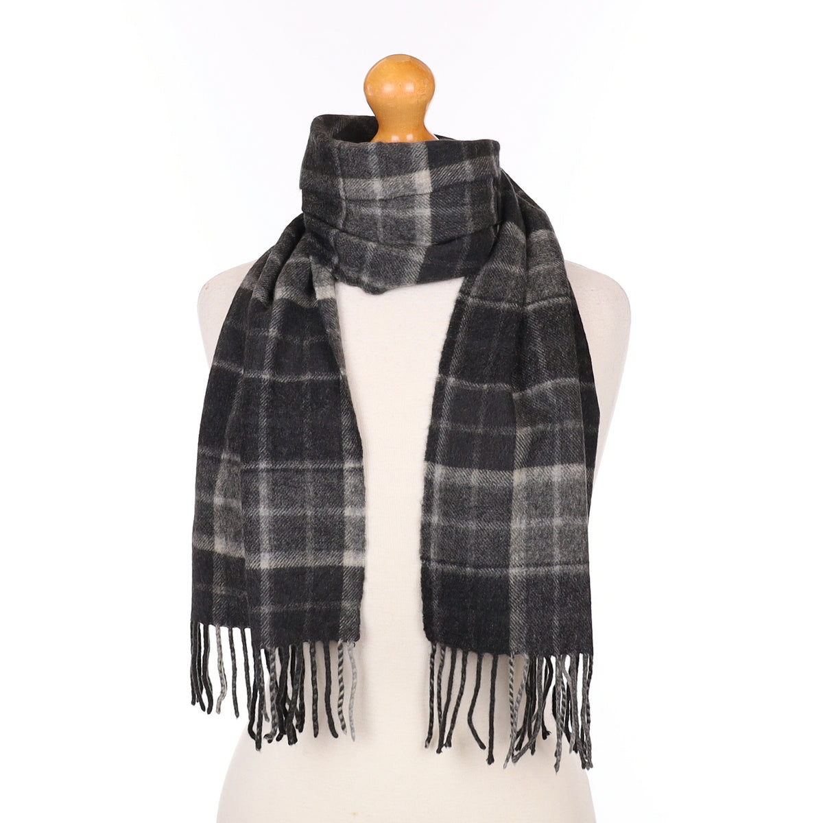 Charcoal Grey Checked Cashmere Woven Scarf