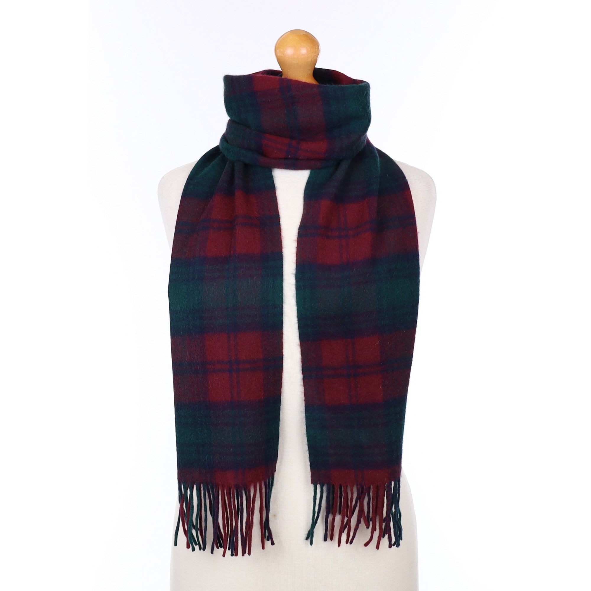 Mulberry and Green Plaid Cashmere Woven Scarf