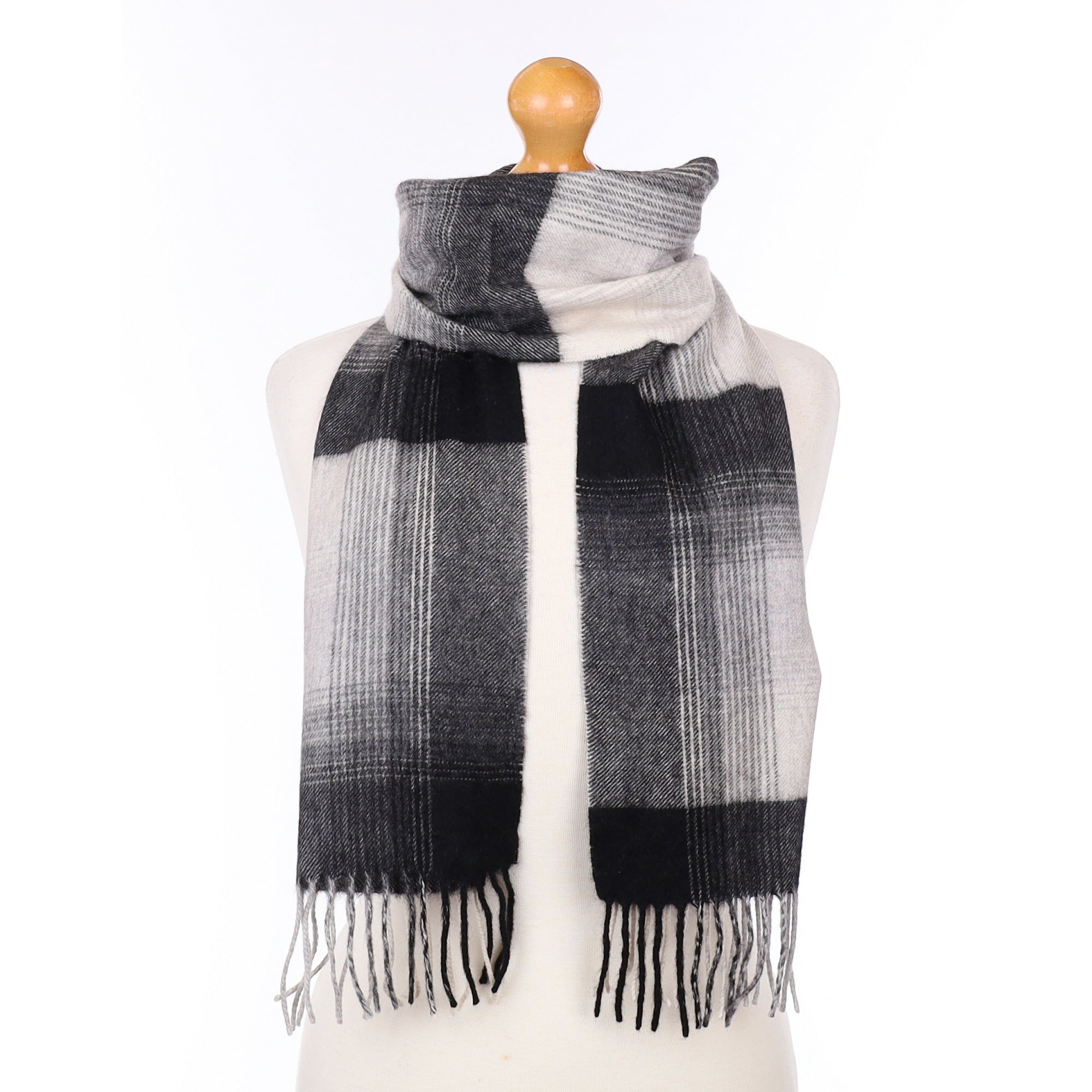 Grey and Black Plaid Cashmere Woven Scarf