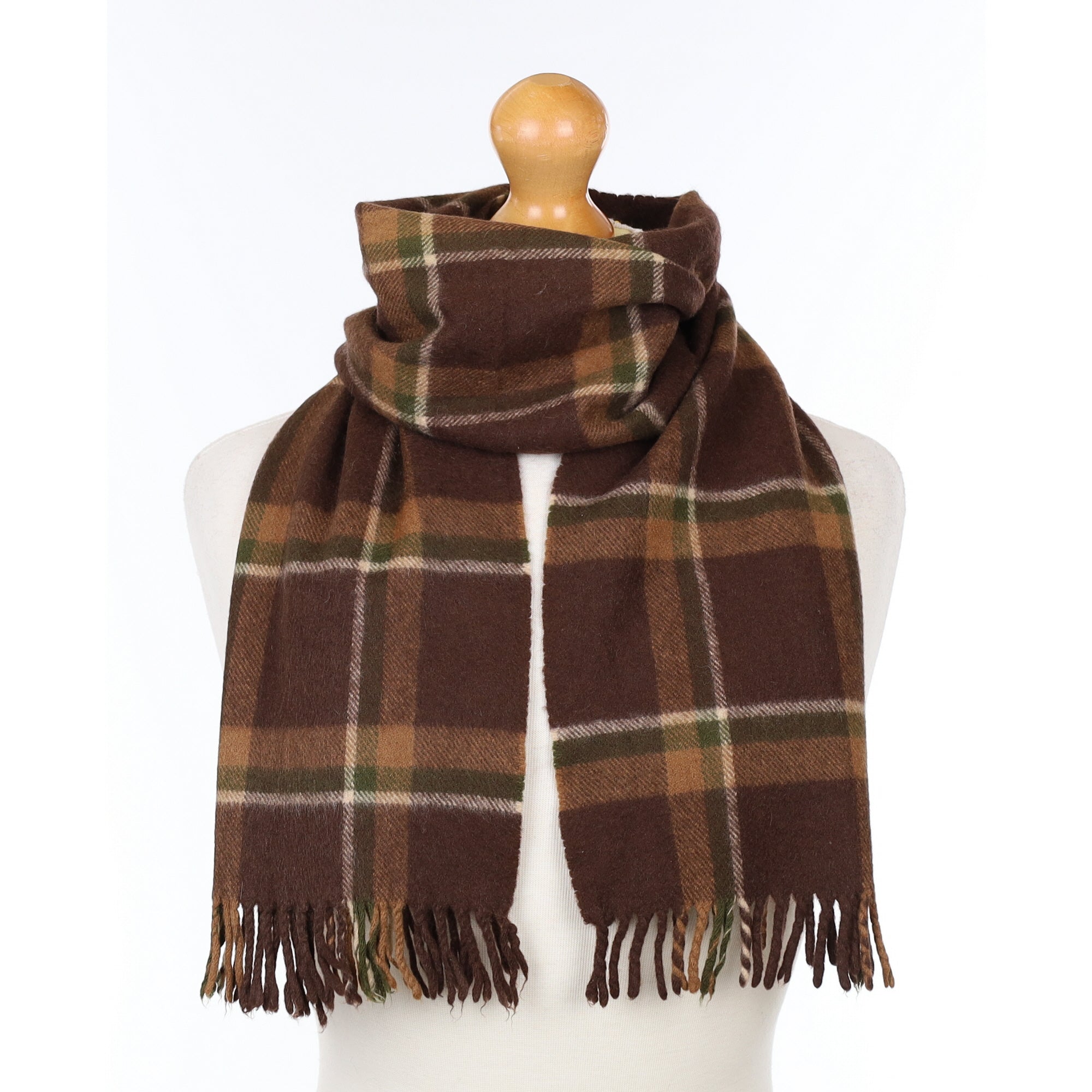 Brown and Green Plaid Cashmere Woven Scarf