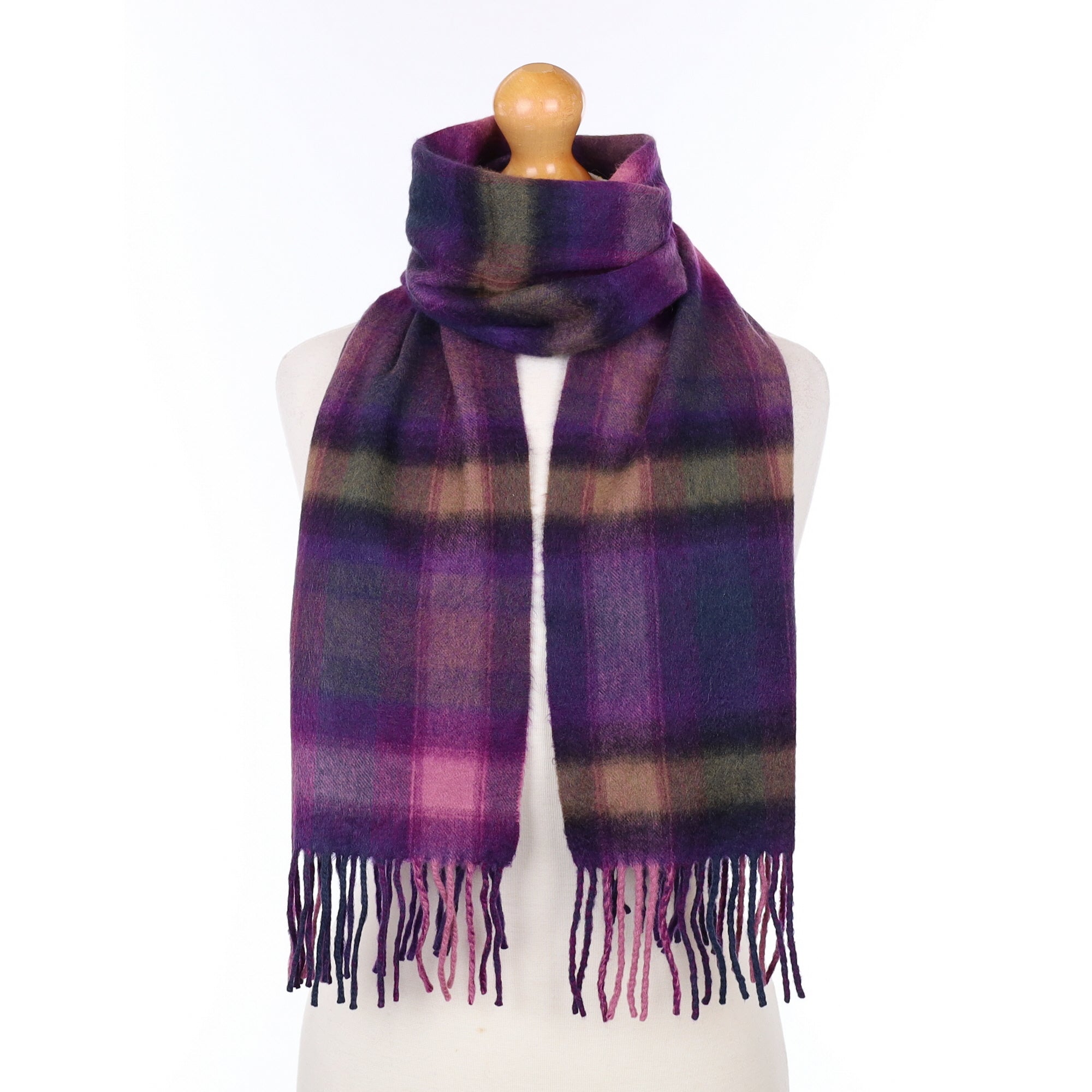 Purple and Pink Plaid Cashmere Woven Scarf