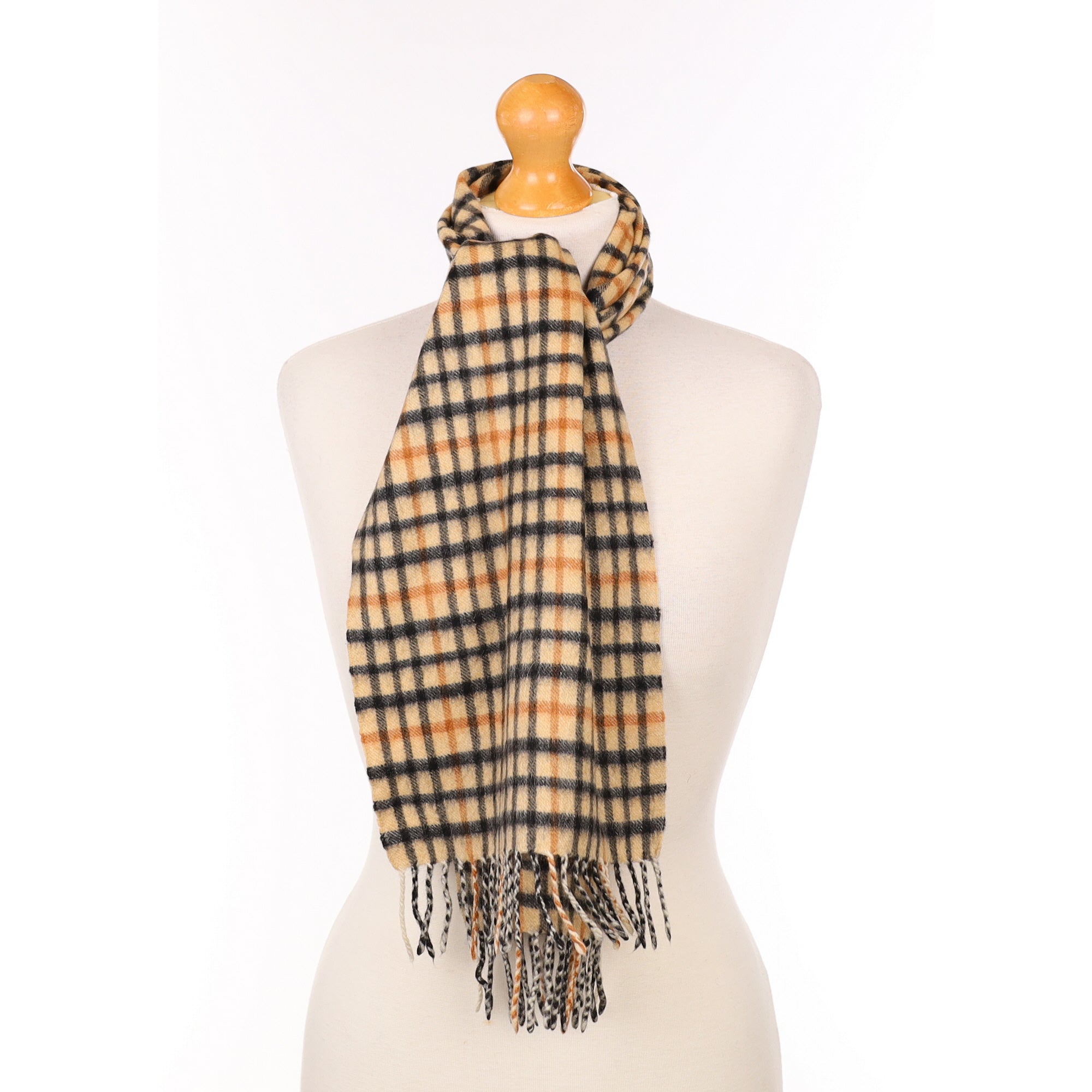 Beige and Grey Checked Cashmere Woven Scarf