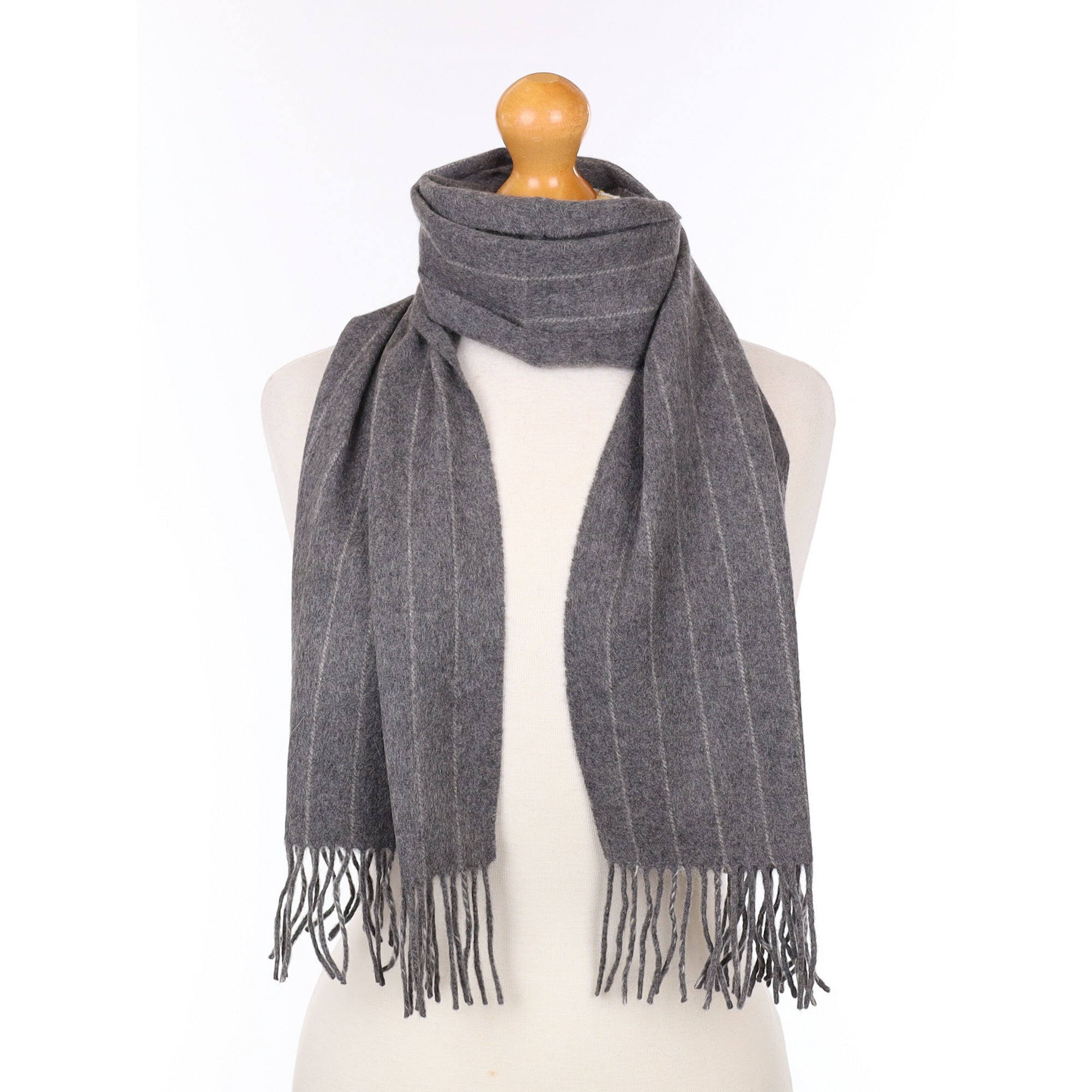 Grey Pin Stripe Cashmere Woven Scarf