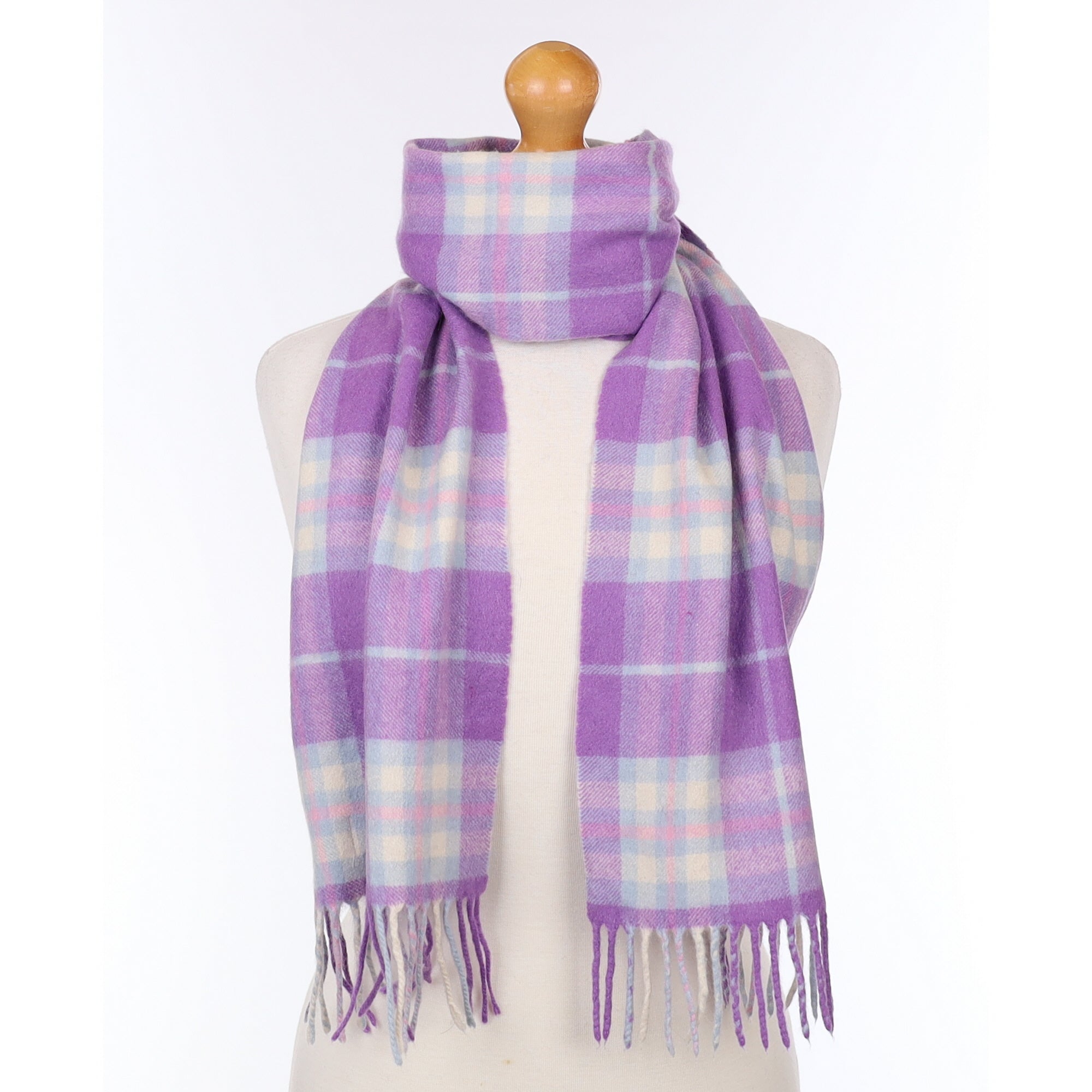 Purple Blue and Pink Plaid Cashmere Woven Scarf