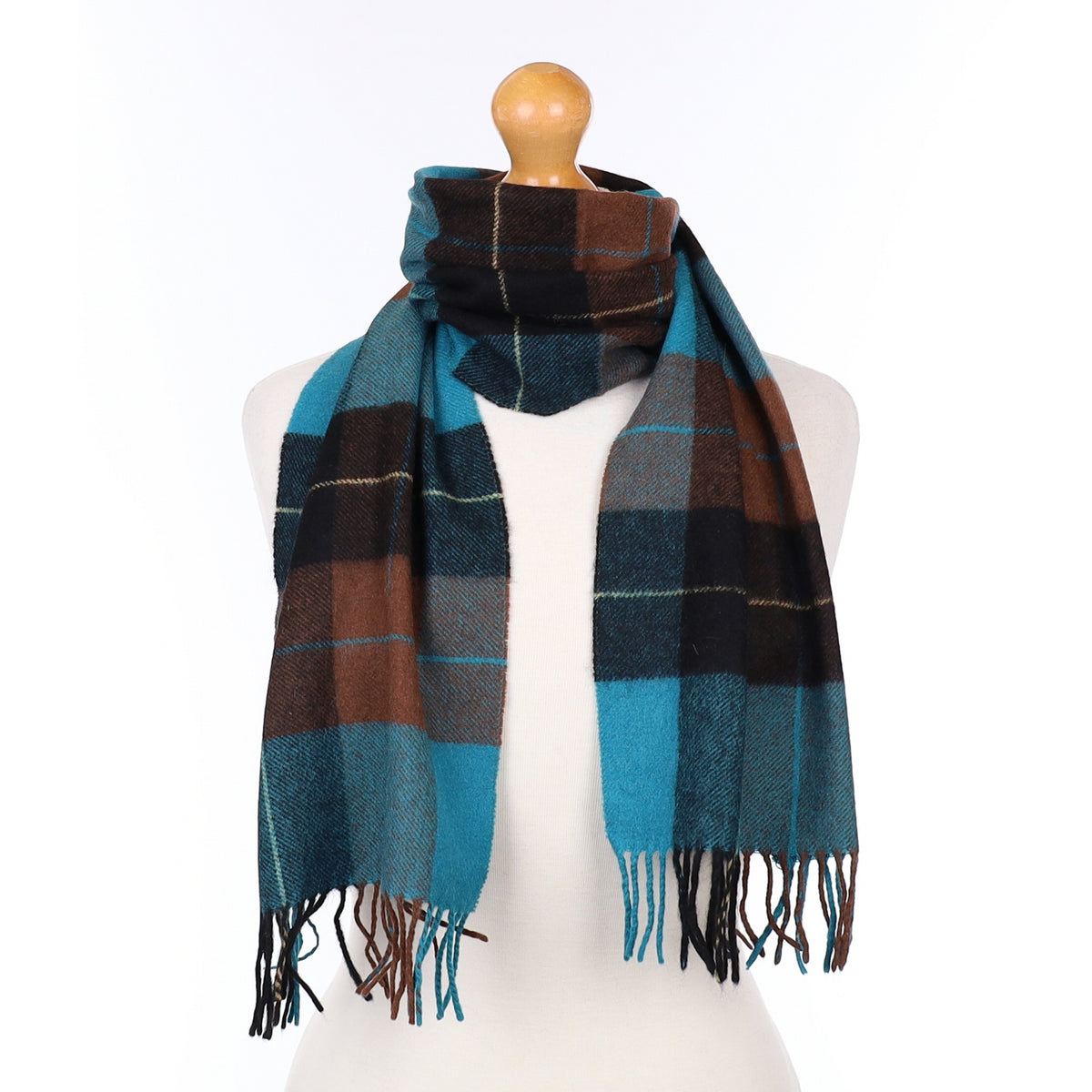 Turquoise Brown and Black Cashmere Woven Scarf
