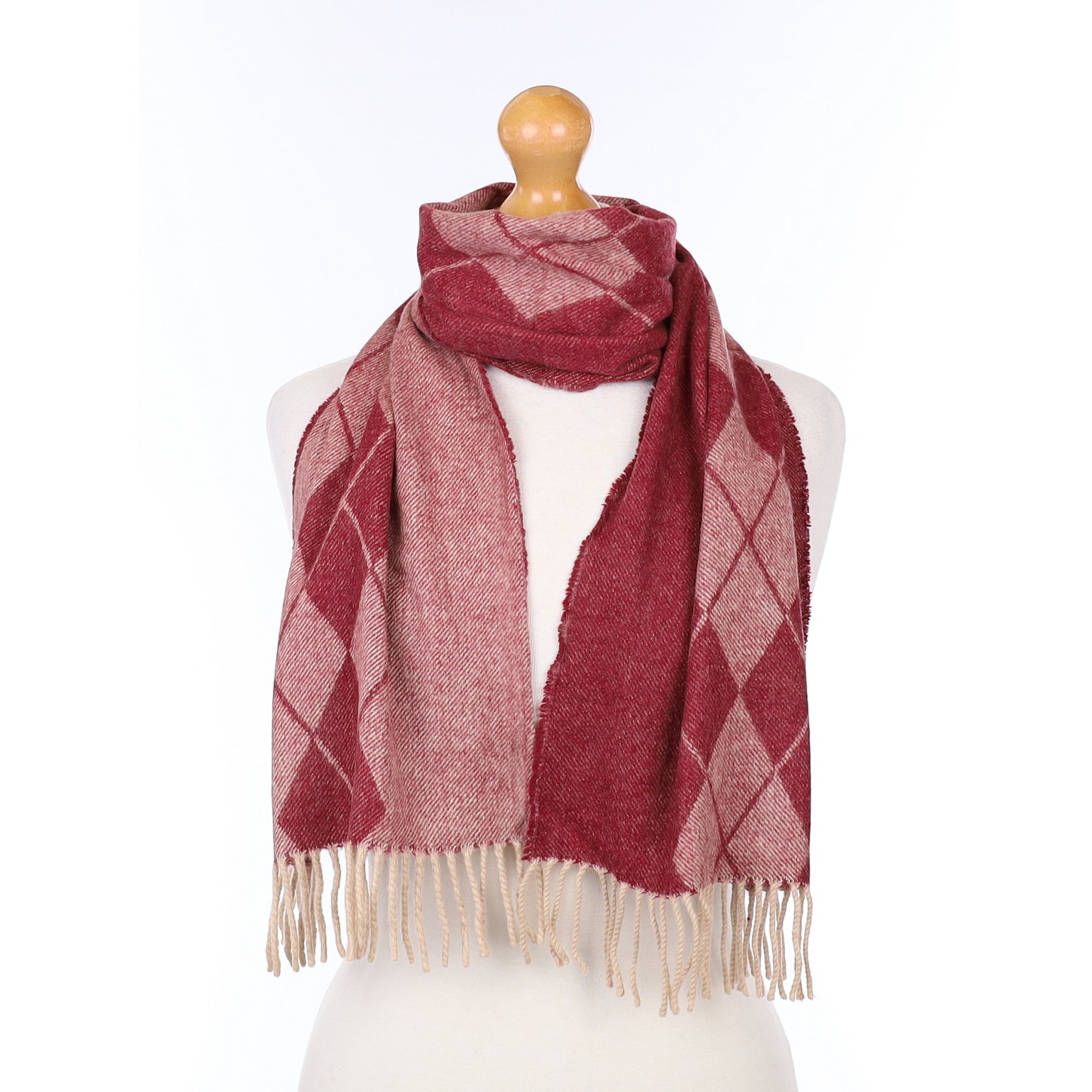 Harrods Red Argyle Cashmere Woven Scarf