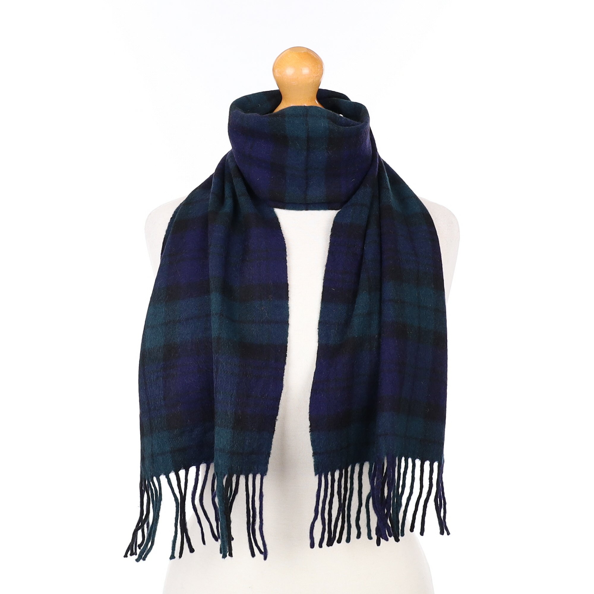 Blue and Green Plaid Cashmere Woven Scarf