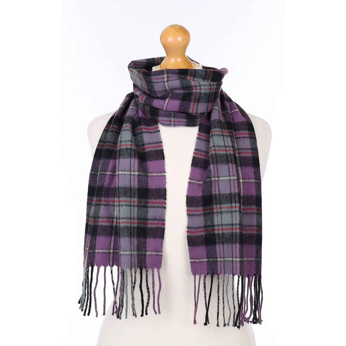 Purple and Black Plaid Cashmere Woven Scarf