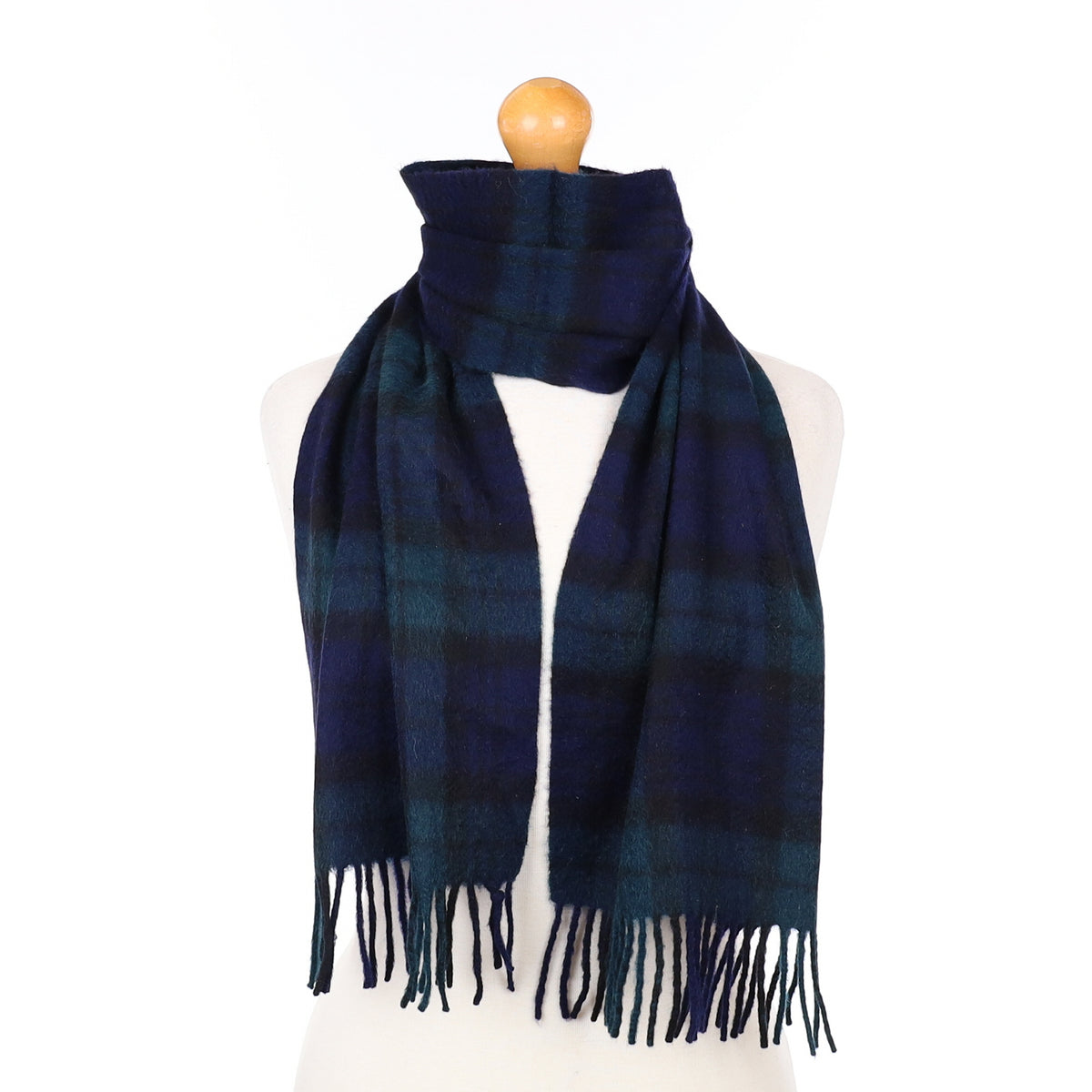 Blue and Green Plaid Cashmere Woven Scarf
