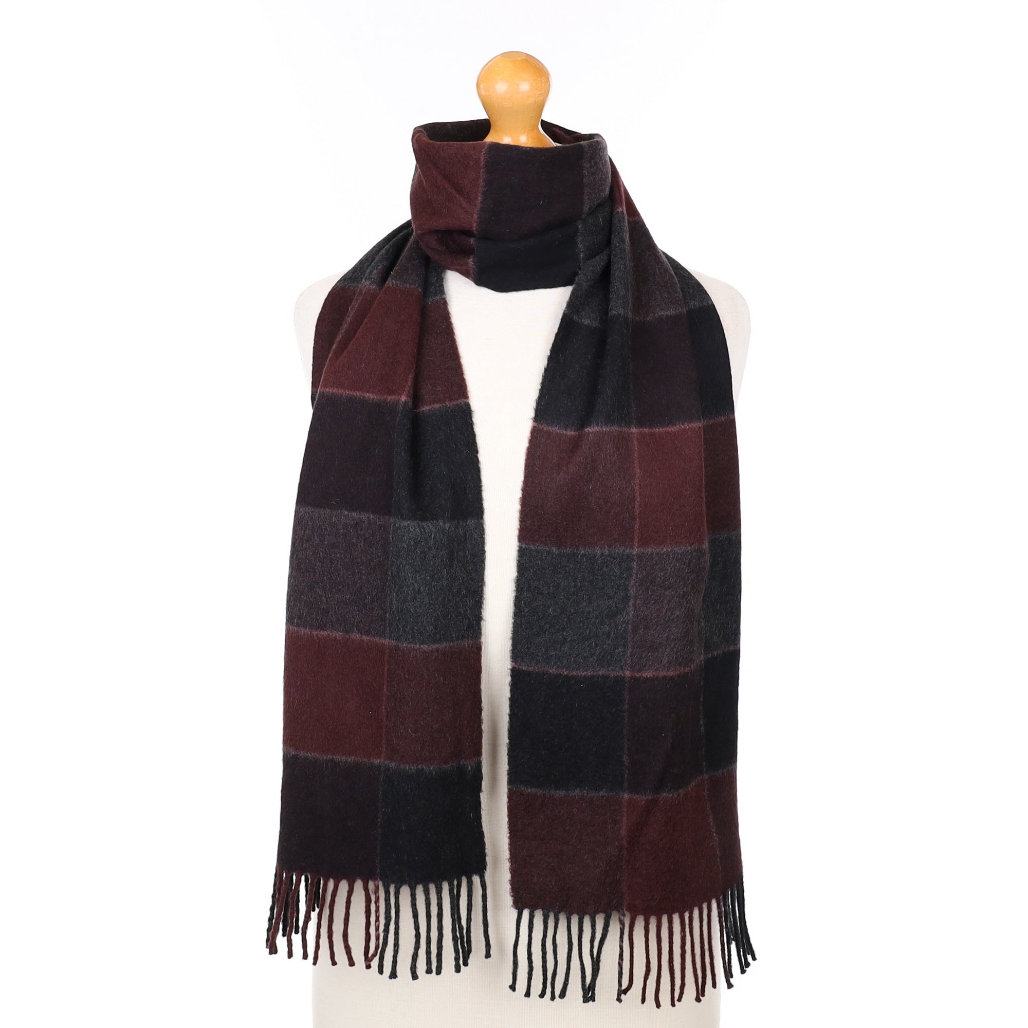 Scottish Red Grey and Black Plaid Cashmere Woven Scarf
