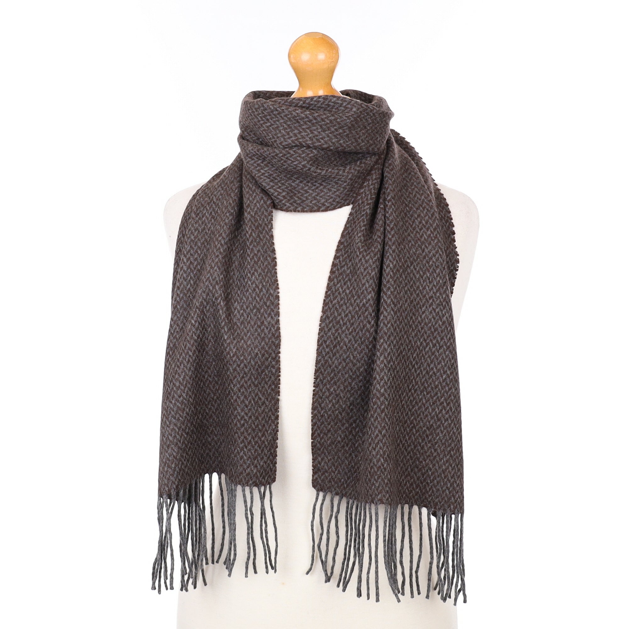Grey and Brown Cashmere Woven Scarf