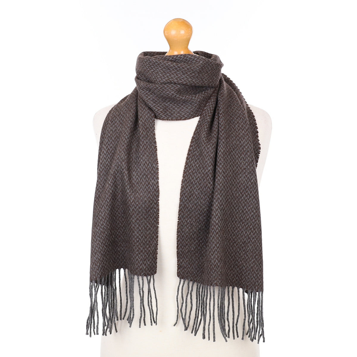 Grey and Brown Cashmere Woven Scarf