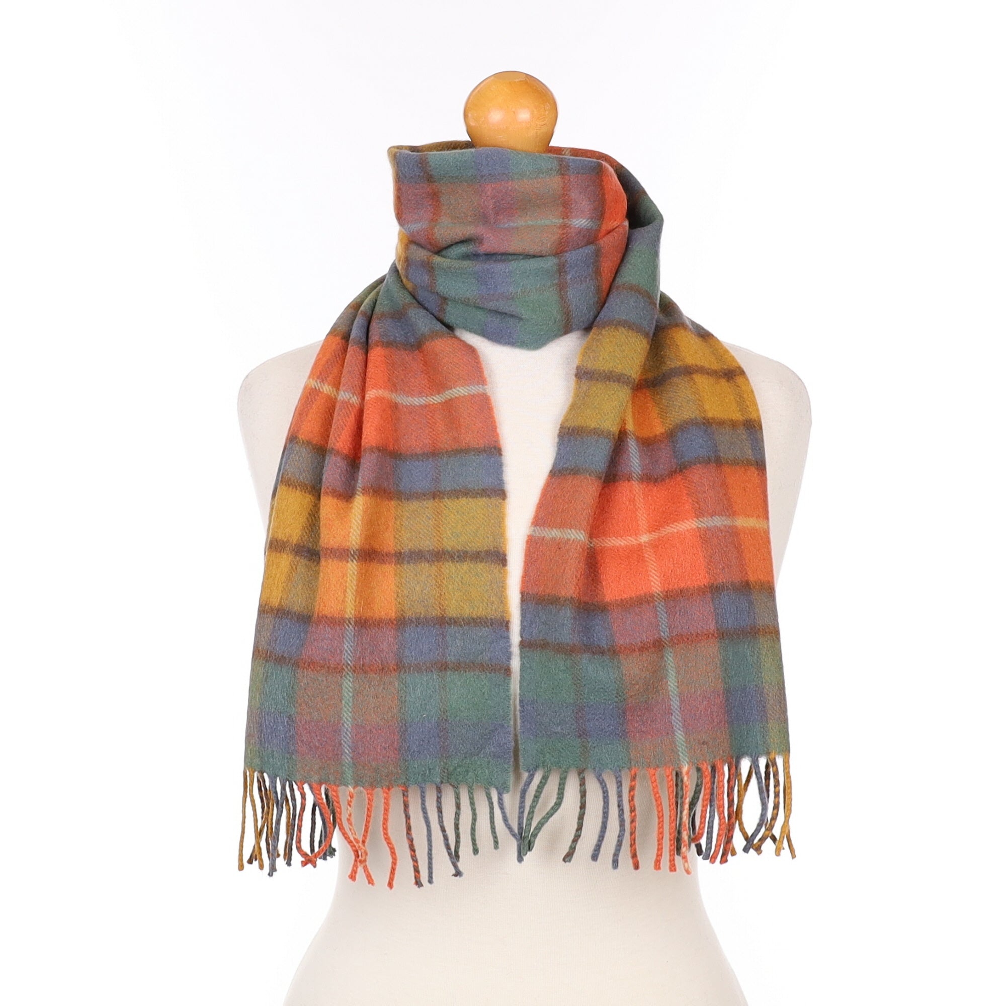 Scottish Green Blue and Orange Cashmere Woven Scarf