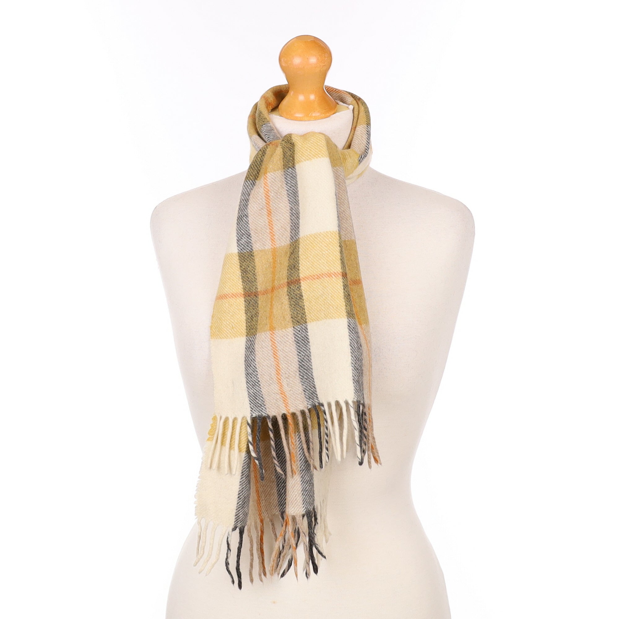 Grey Cream and Beige Plaid Cashmere Woven Scarf