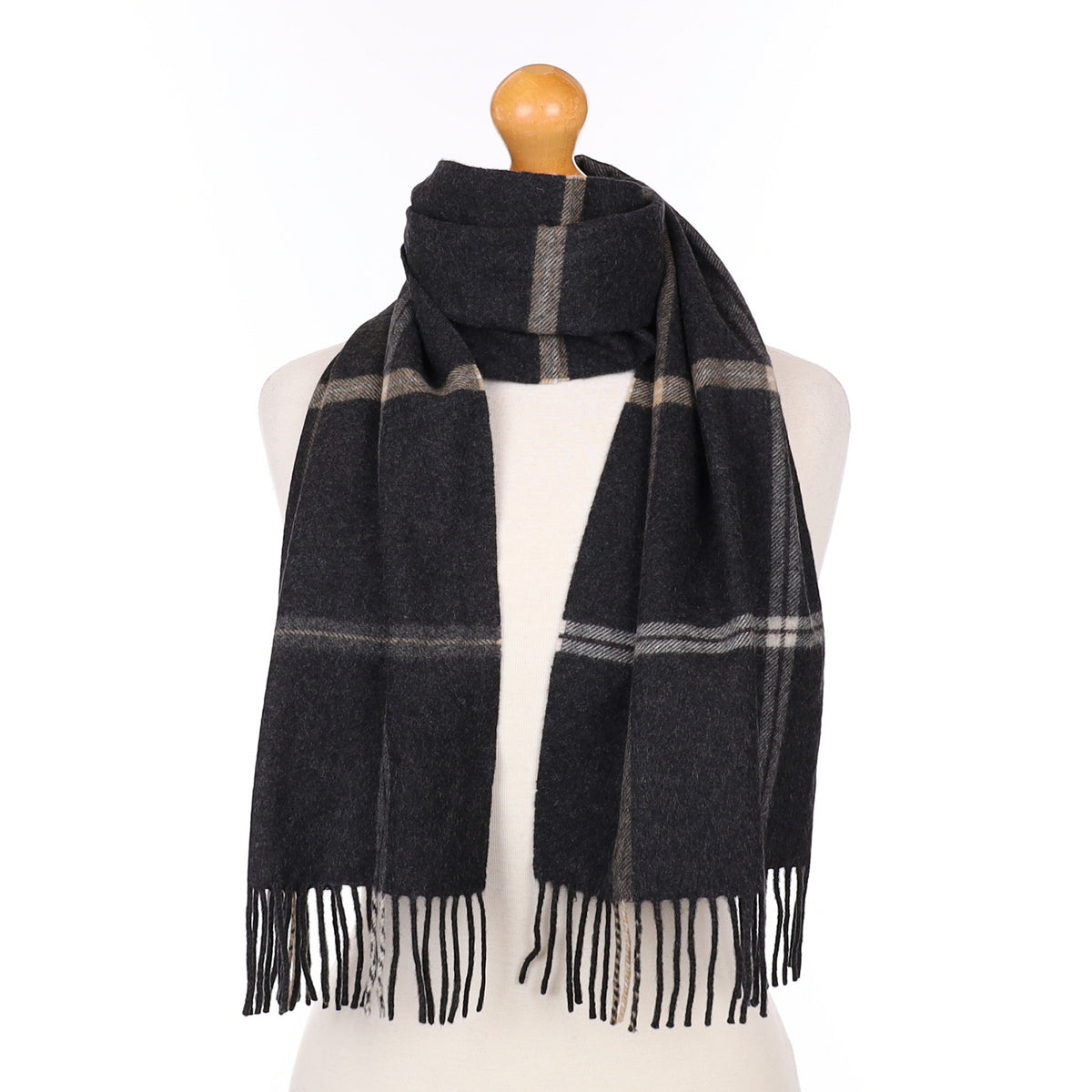 Charcoal Grey and Cream Cashmere Woven Scarf