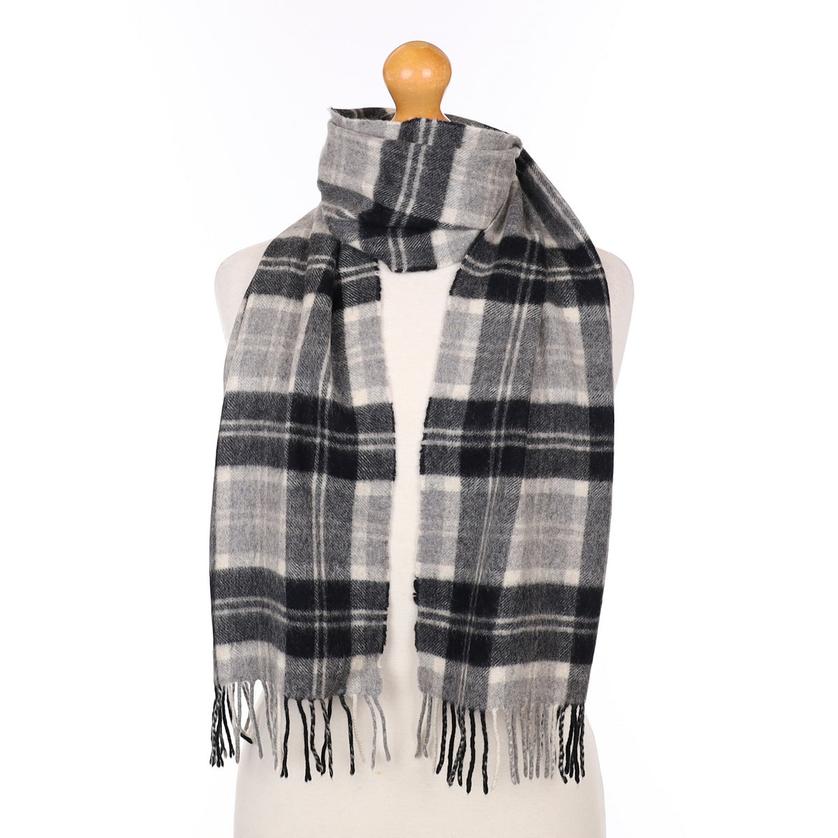 Grey and Black Plaid Cashmere Woven Scarf