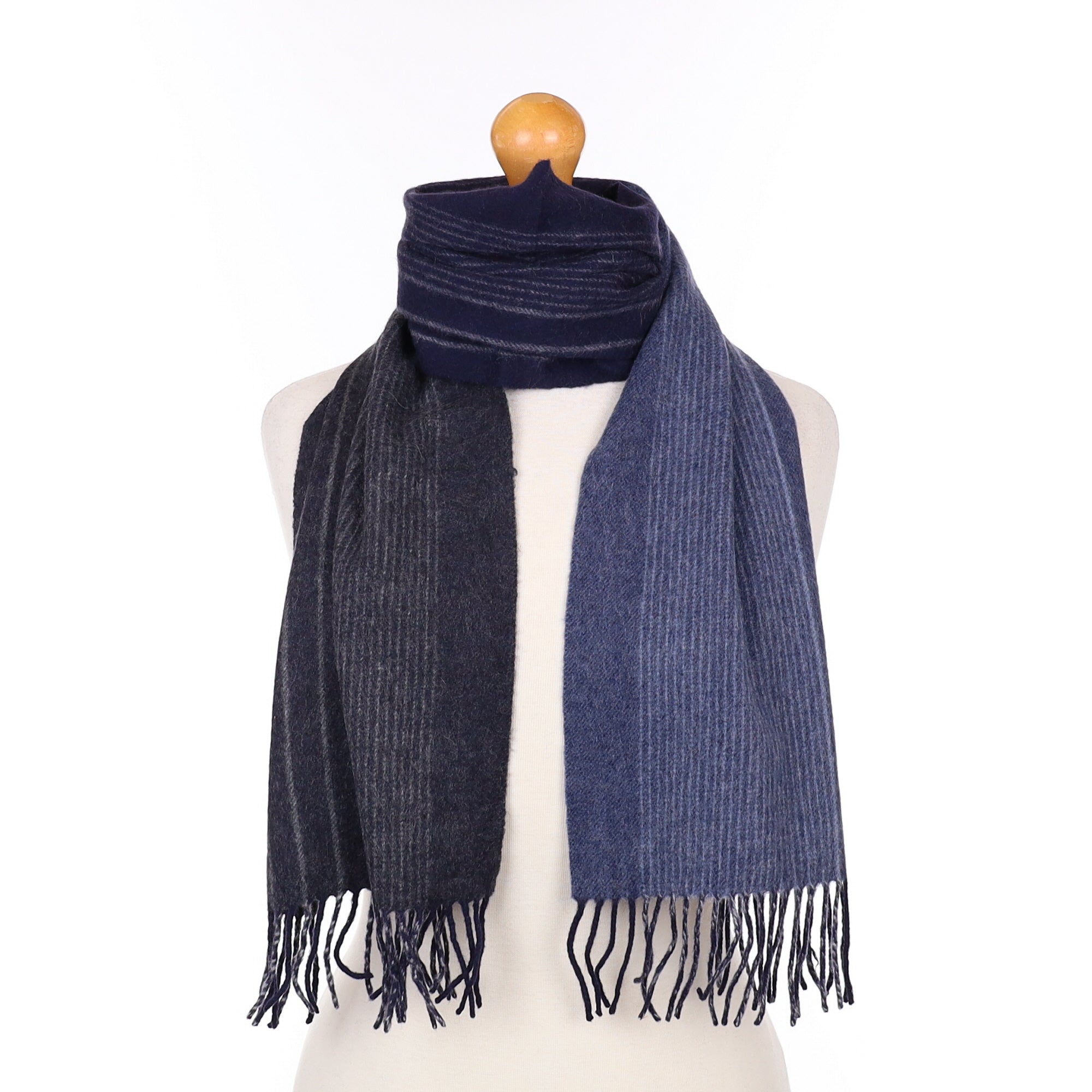 Grey and Blue Pinstripe Cashmere Woven Scarf