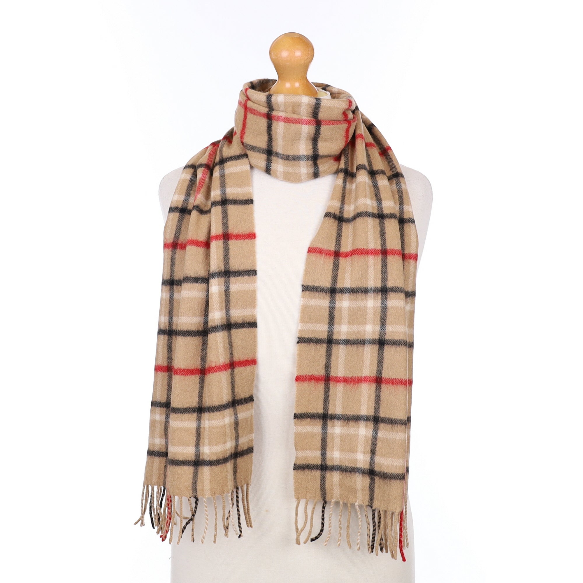 Brown and Red Checked Cashmere Woven Scarf