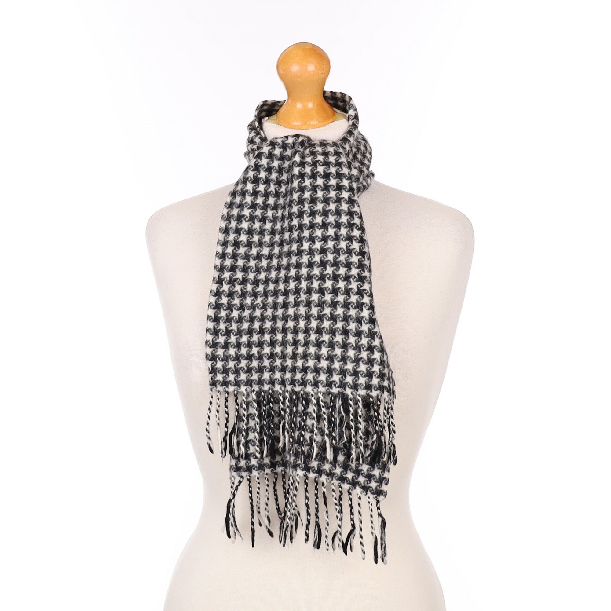 Cream and Black Patterned Cashmere Woven Scarf
