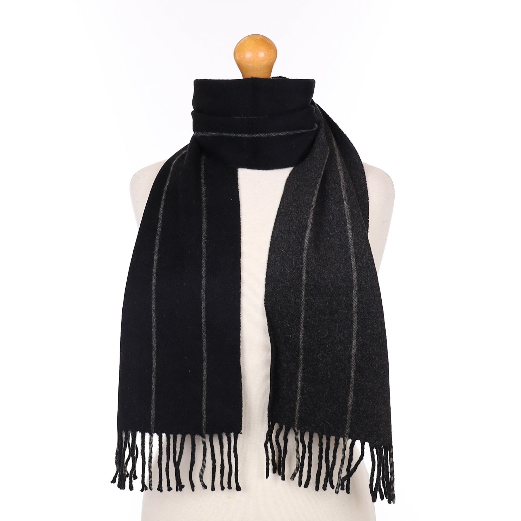 Charcoal Grey Pinstripe Cashmere Woven Scarf