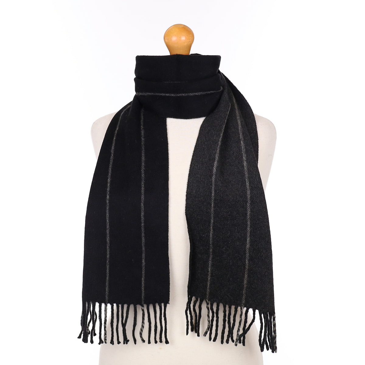 Charcoal Grey Pinstripe Cashmere Woven Scarf