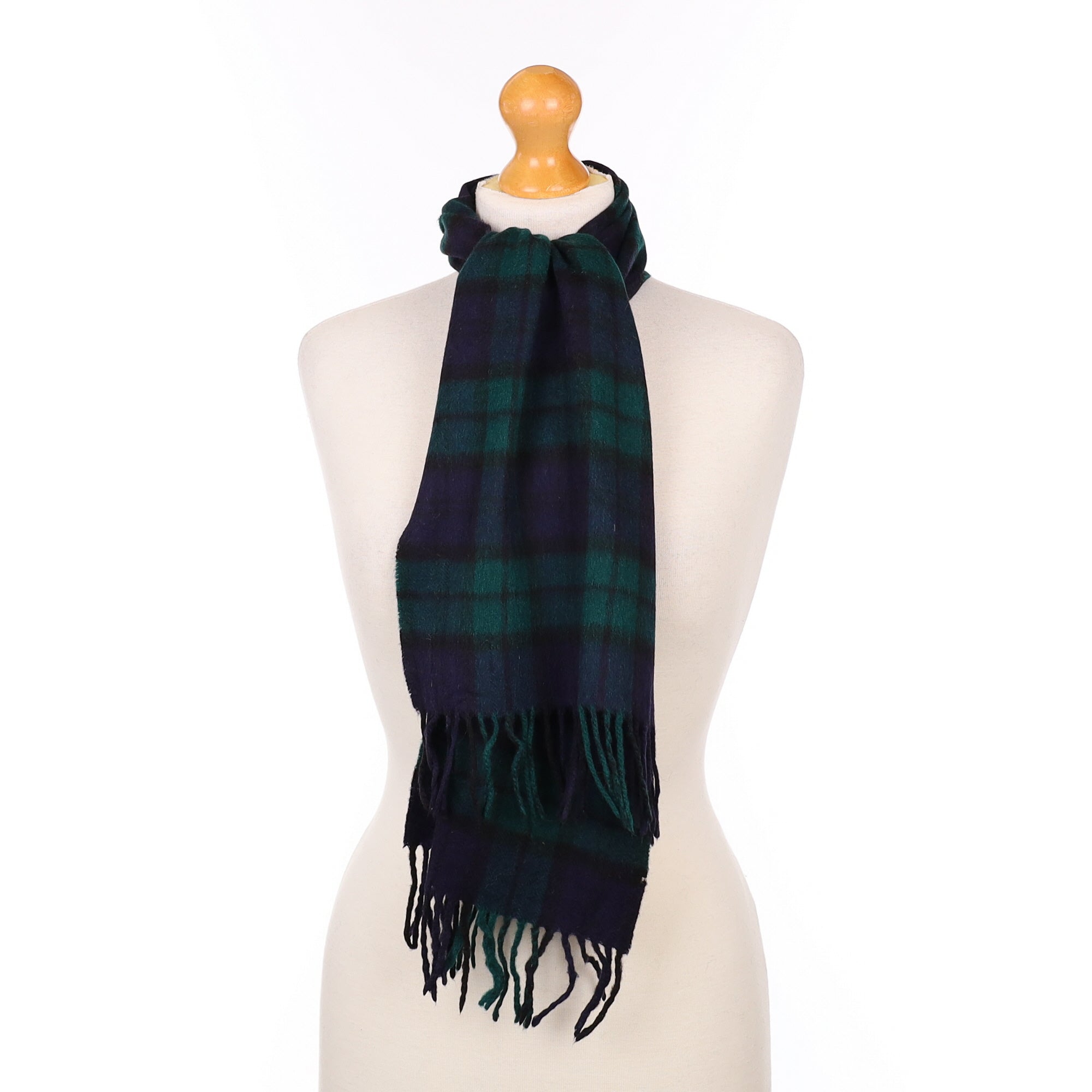 Green and Navy Plaid Cashmere Woven Scarf