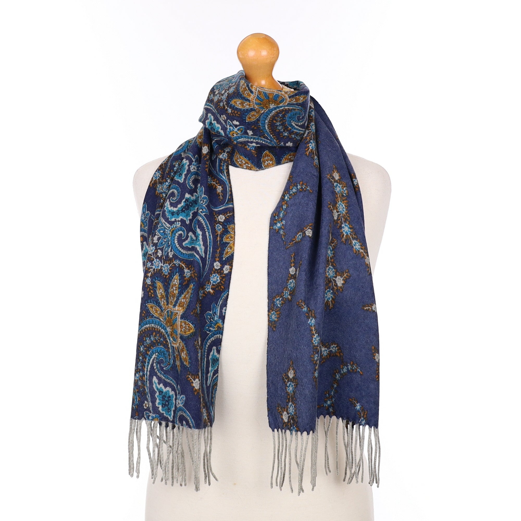Blue Paisley Patterned Cashmere Woven Scarf