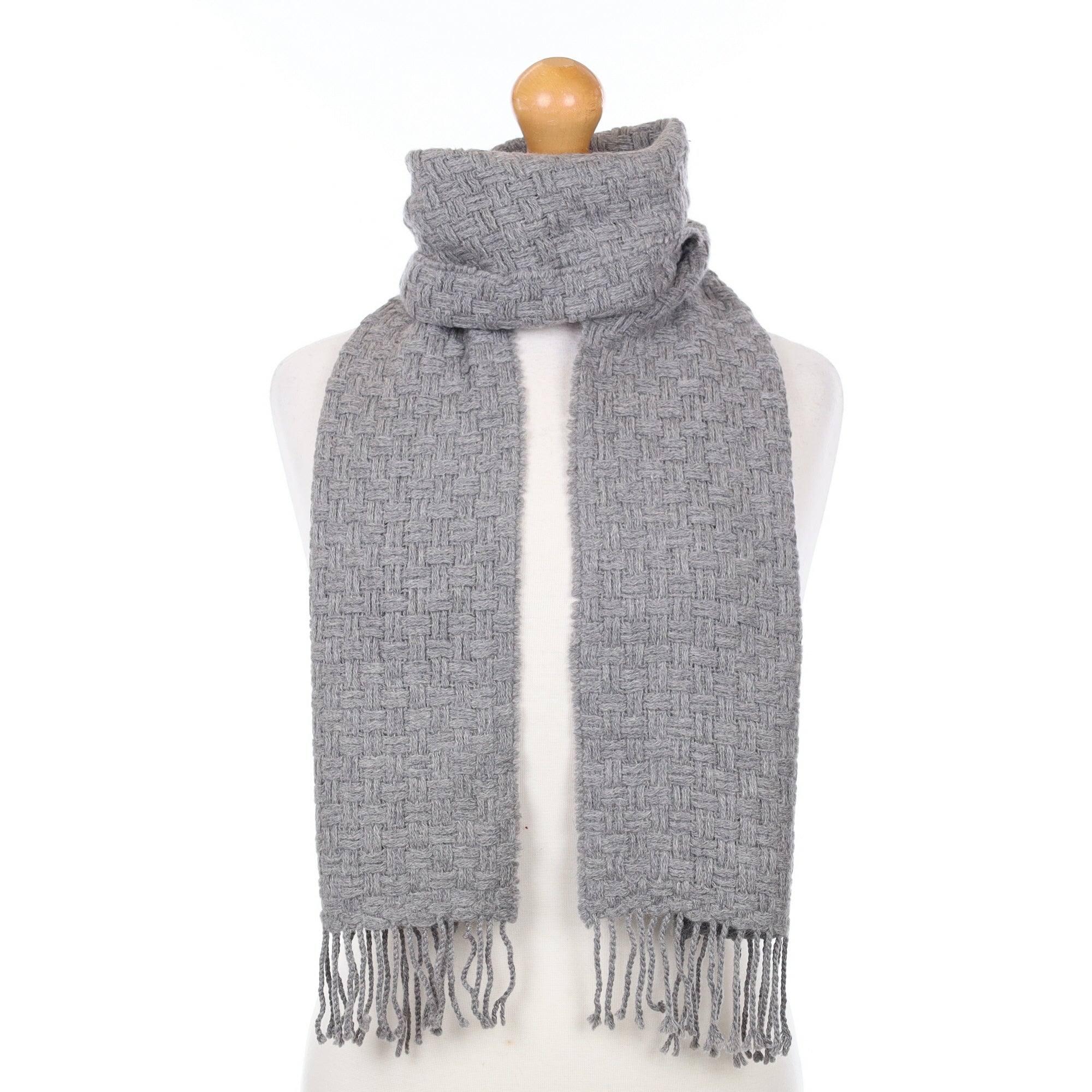 Smoke Grey Basket Weave Cashmere Woven Scarf