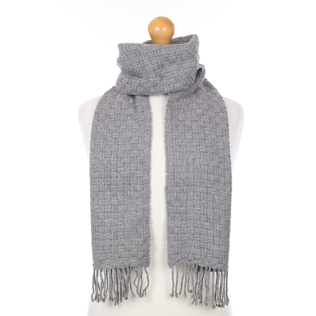 Smoke Grey Basket Weave Cashmere Woven Scarf