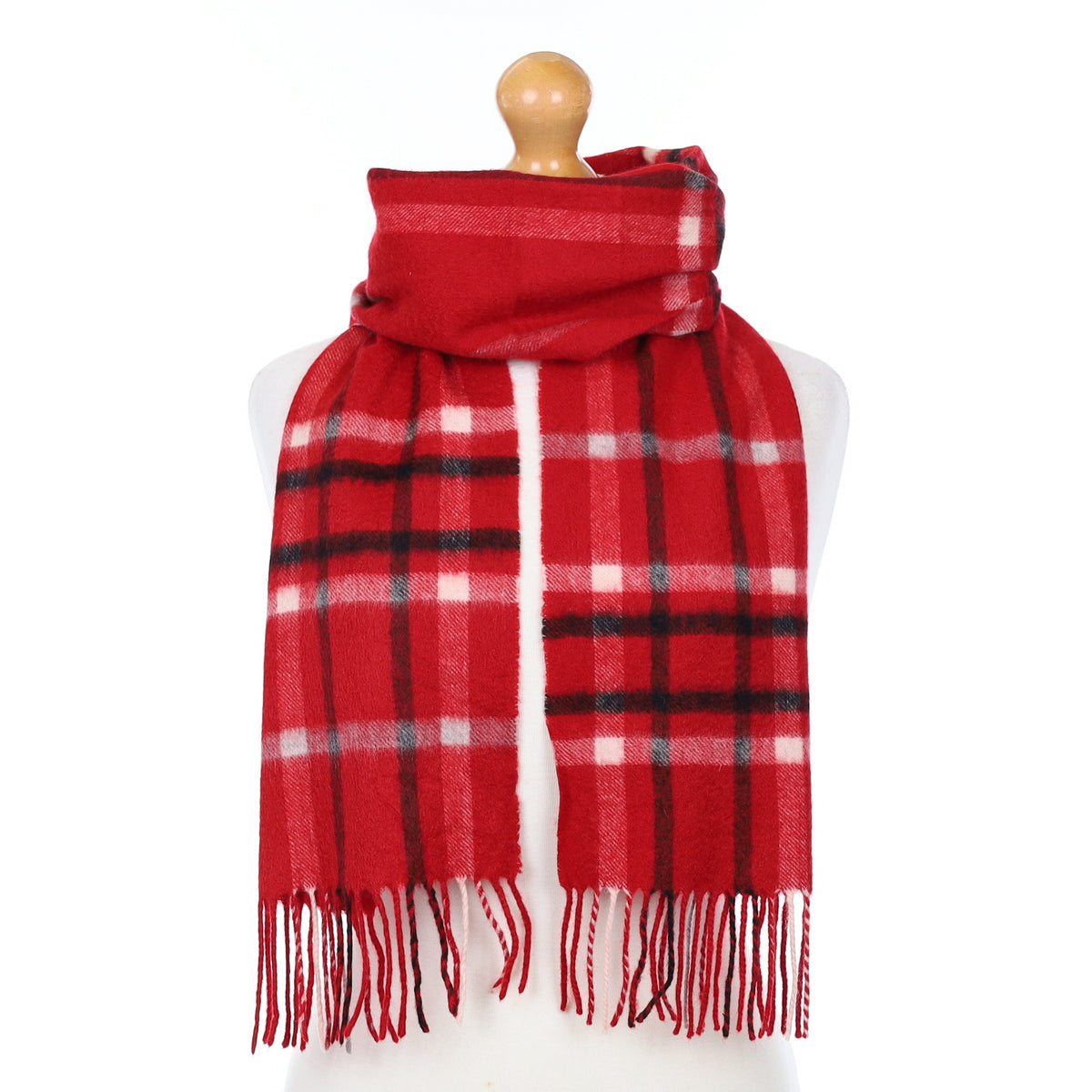 Red Checked Cashmere Woven Scarf