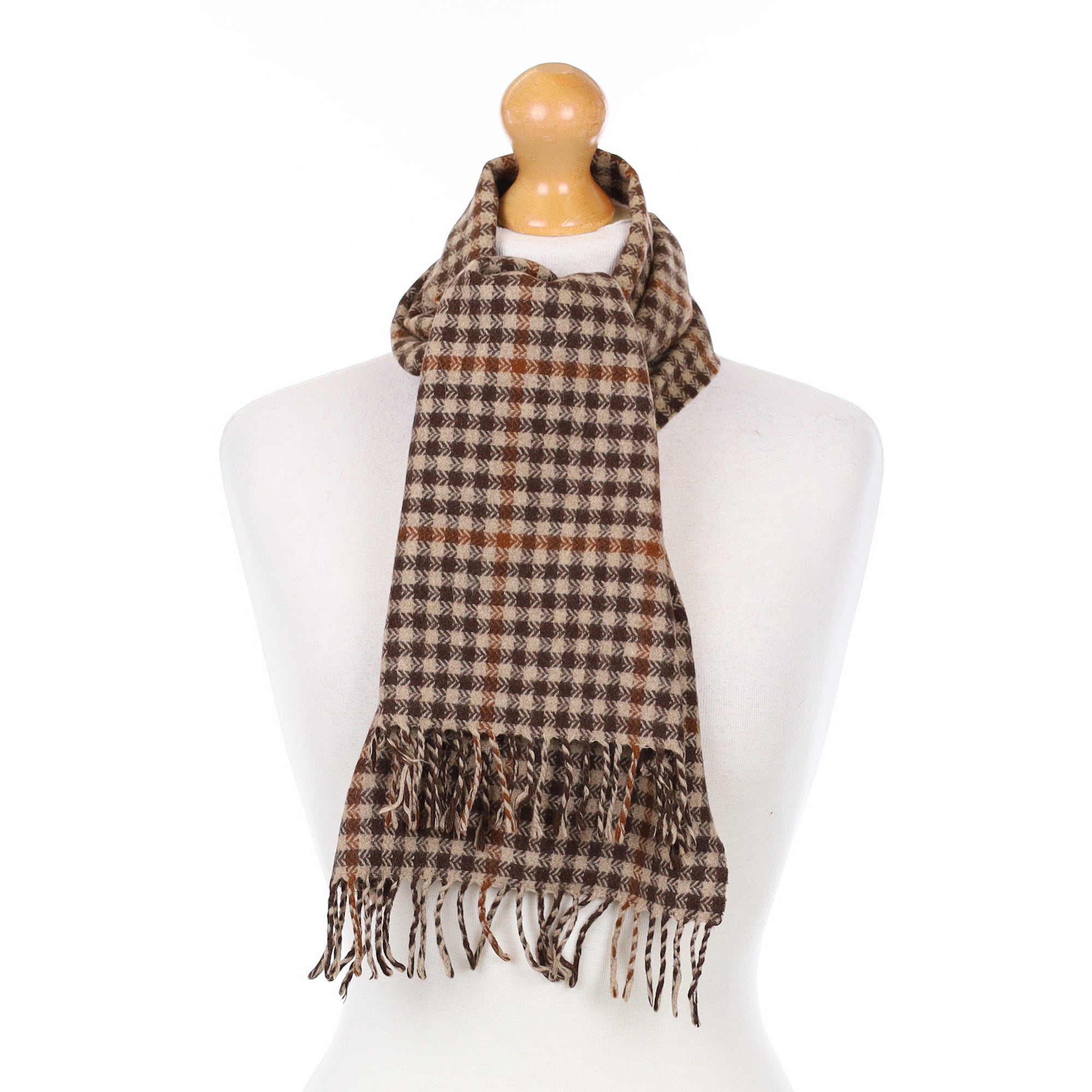Brown Checked Cashmere Woven Scarf