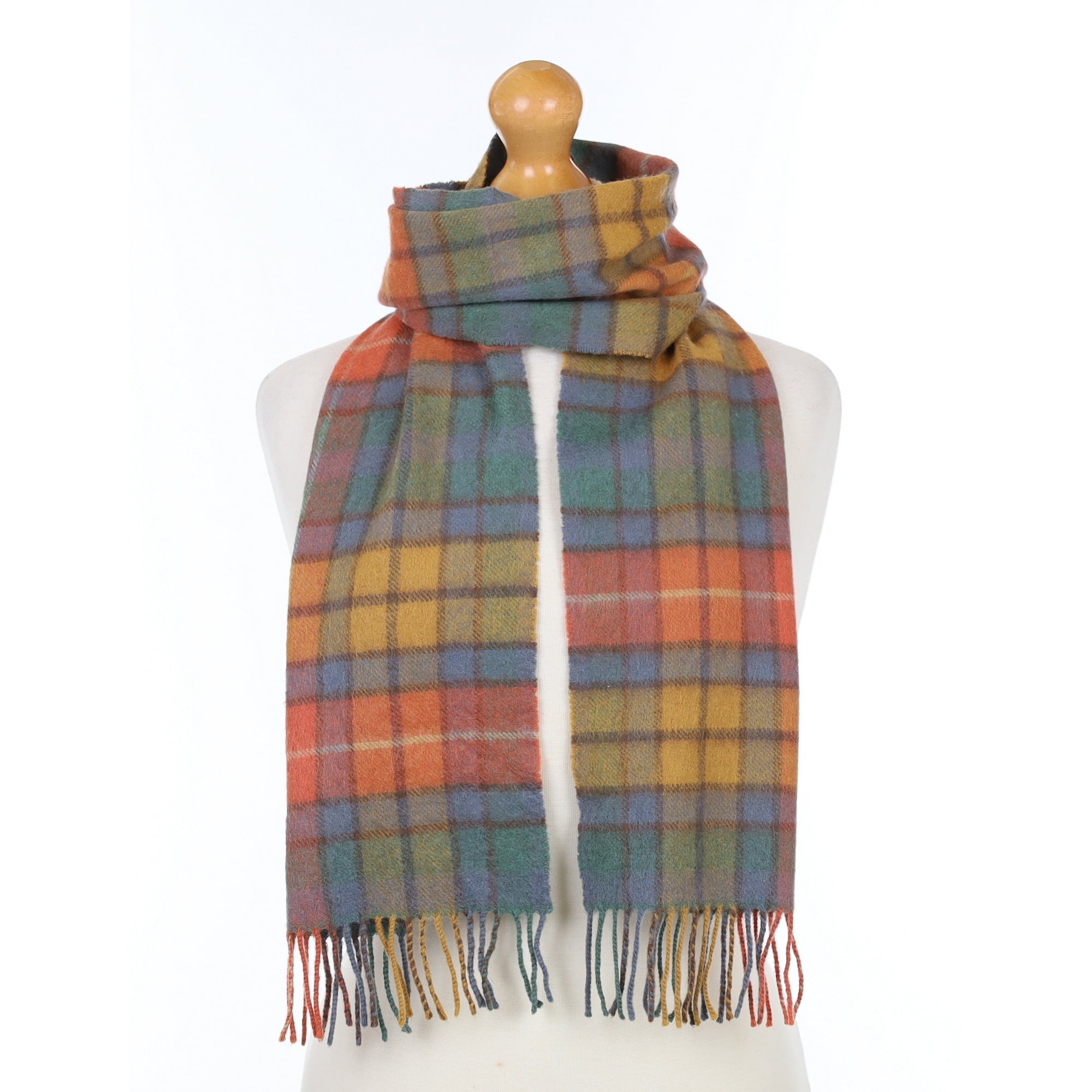 Scottish Blue and Rust Checked Cashmere Woven Scarf