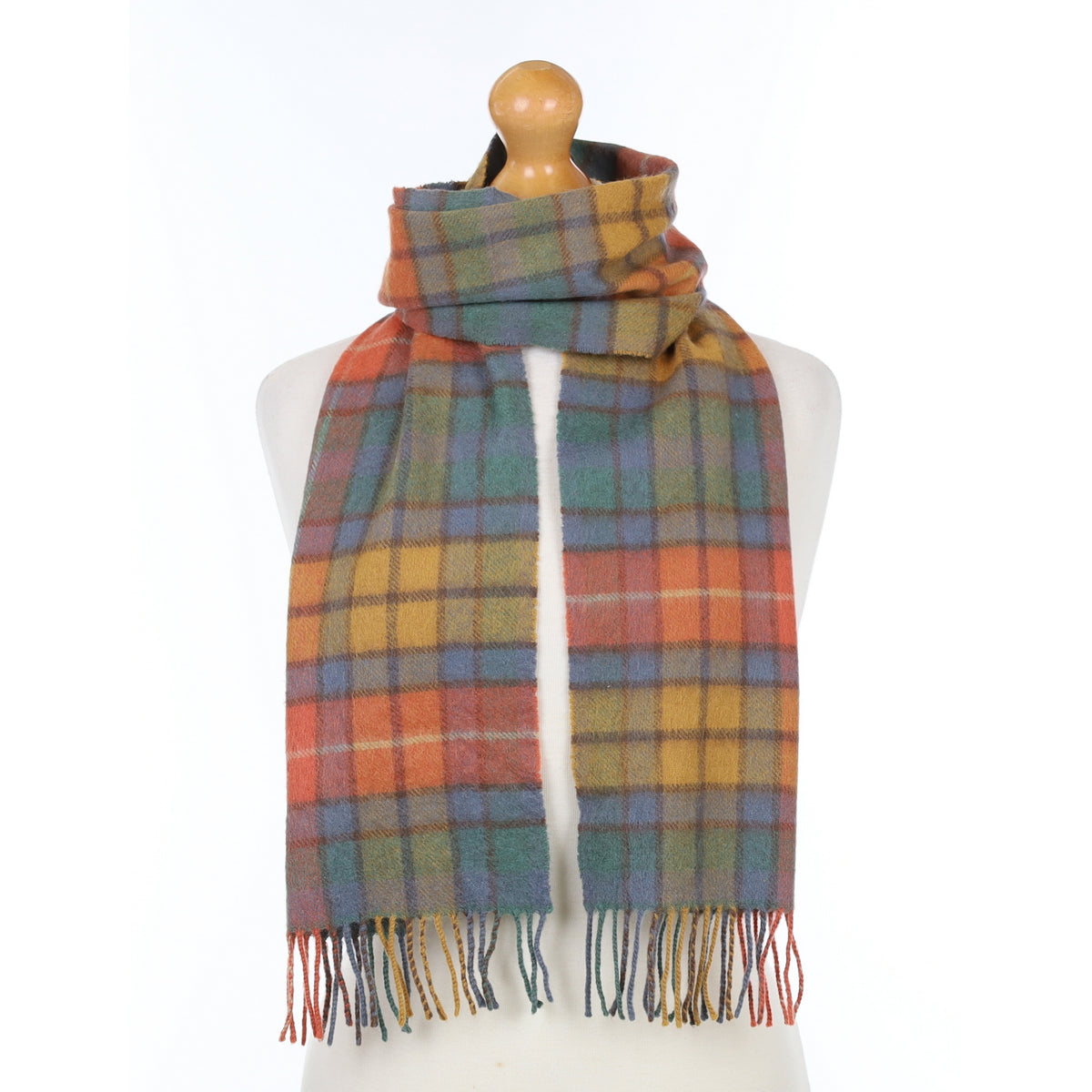 Scottish Blue and Rust Checked Cashmere Woven Scarf
